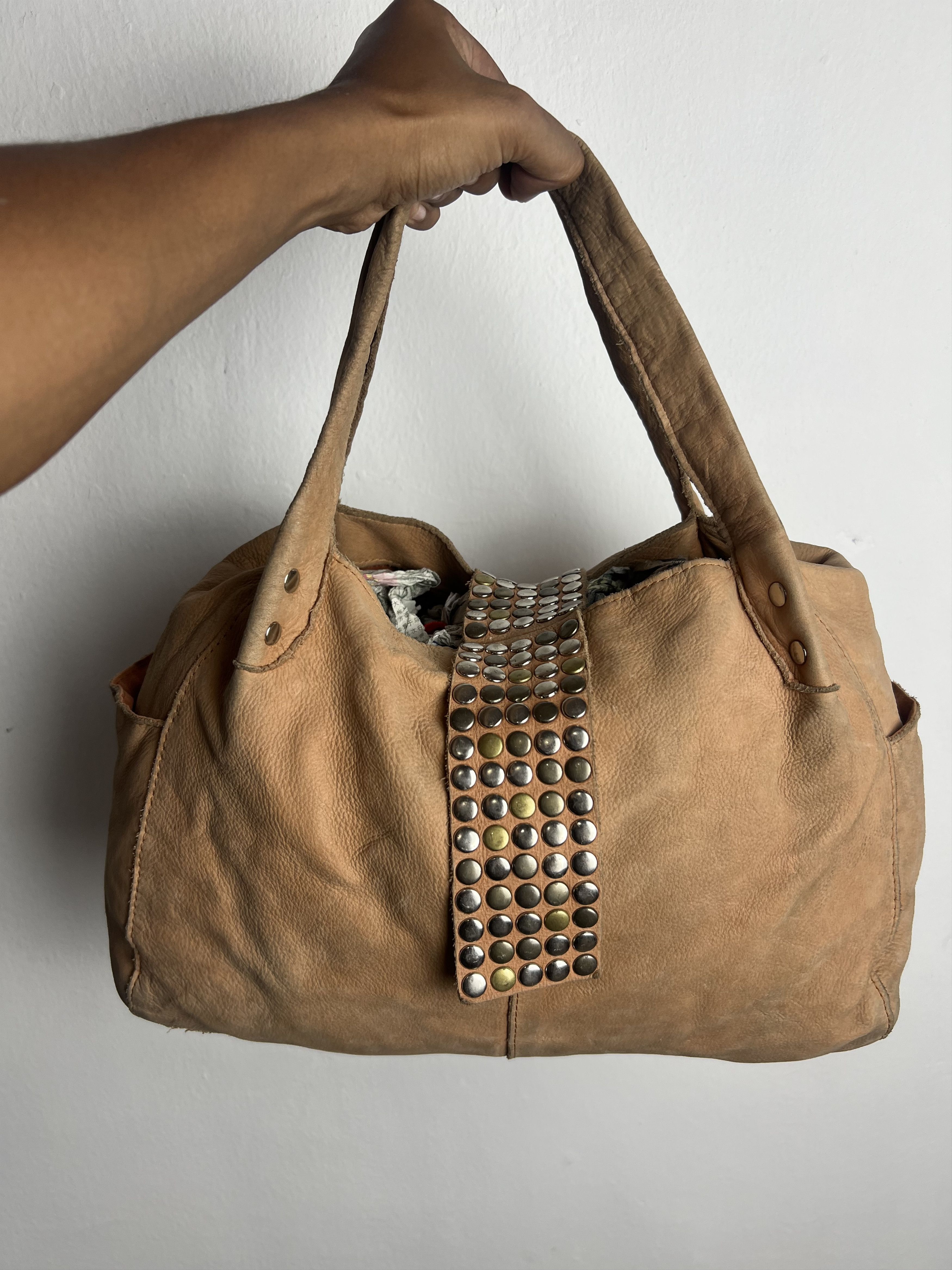 Genuine Leather Tres Kmrii Style Studded Leather Suede Hobo Bag Size ONE SIZE - 5 Thumbnail