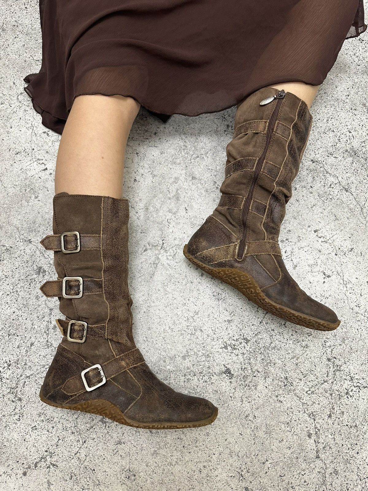 image of Avant Garde x Vintage High Boxer Boots Made Italy Moto Biker Shoes Core in Brown, Women's (Size 7)