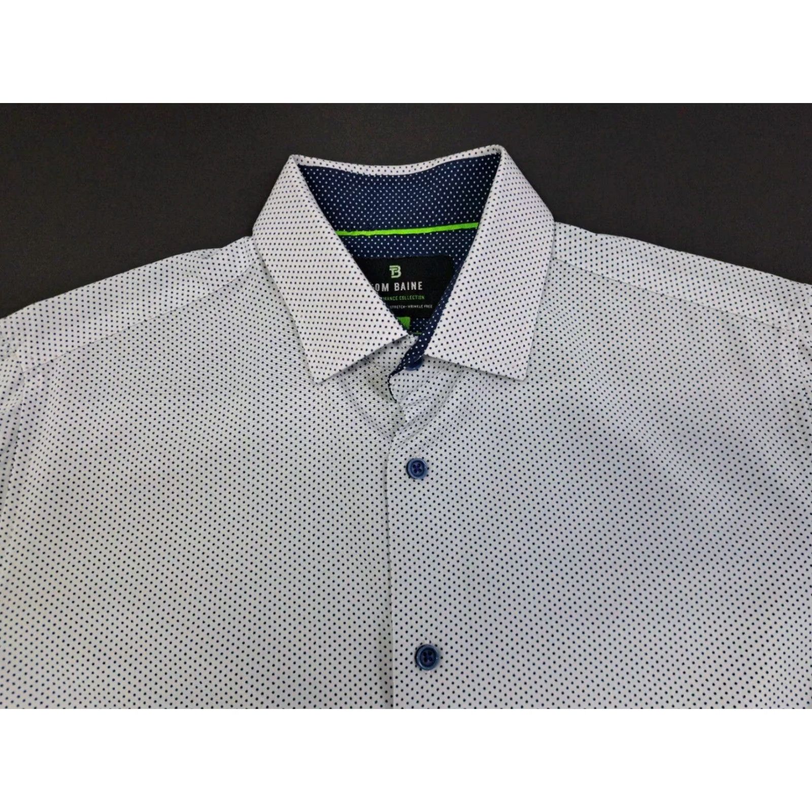 Vintage Tom Baine Mens Shirt XL Slim Performance Collection White/Blue dots Polka Dot All Seasons Button-Up 17-17.5 #6236 Size US XL / EU 56 / 4 - 3 Thumbnail