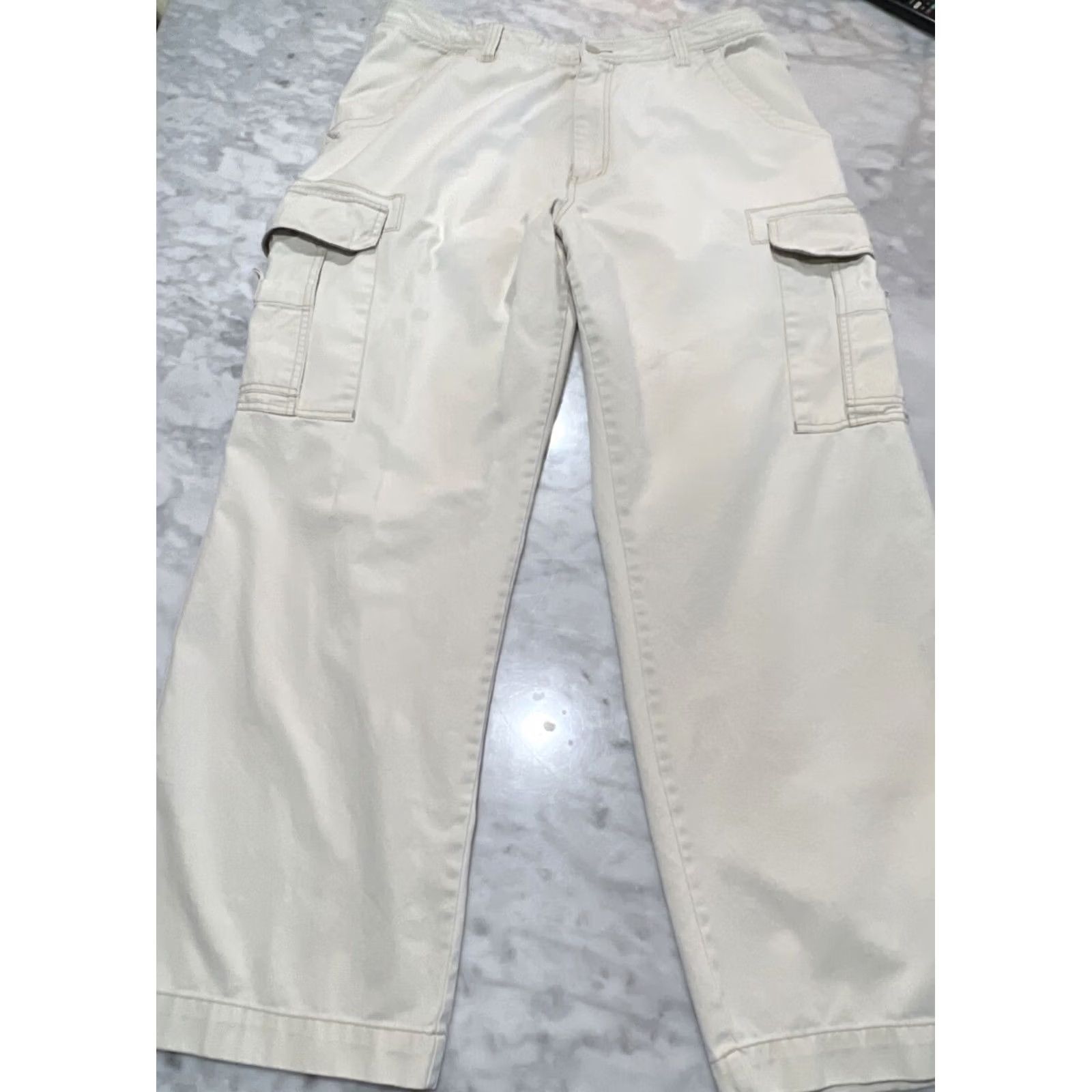 Vintage Unionbay Cargo Pants Mens 38x30 Beige Baggy Wide-Leg Grunge 5-Pocket Canvas Cotton Zip Button Regular Rise High 12in Size US 38 / EU 54 - 3 Thumbnail
