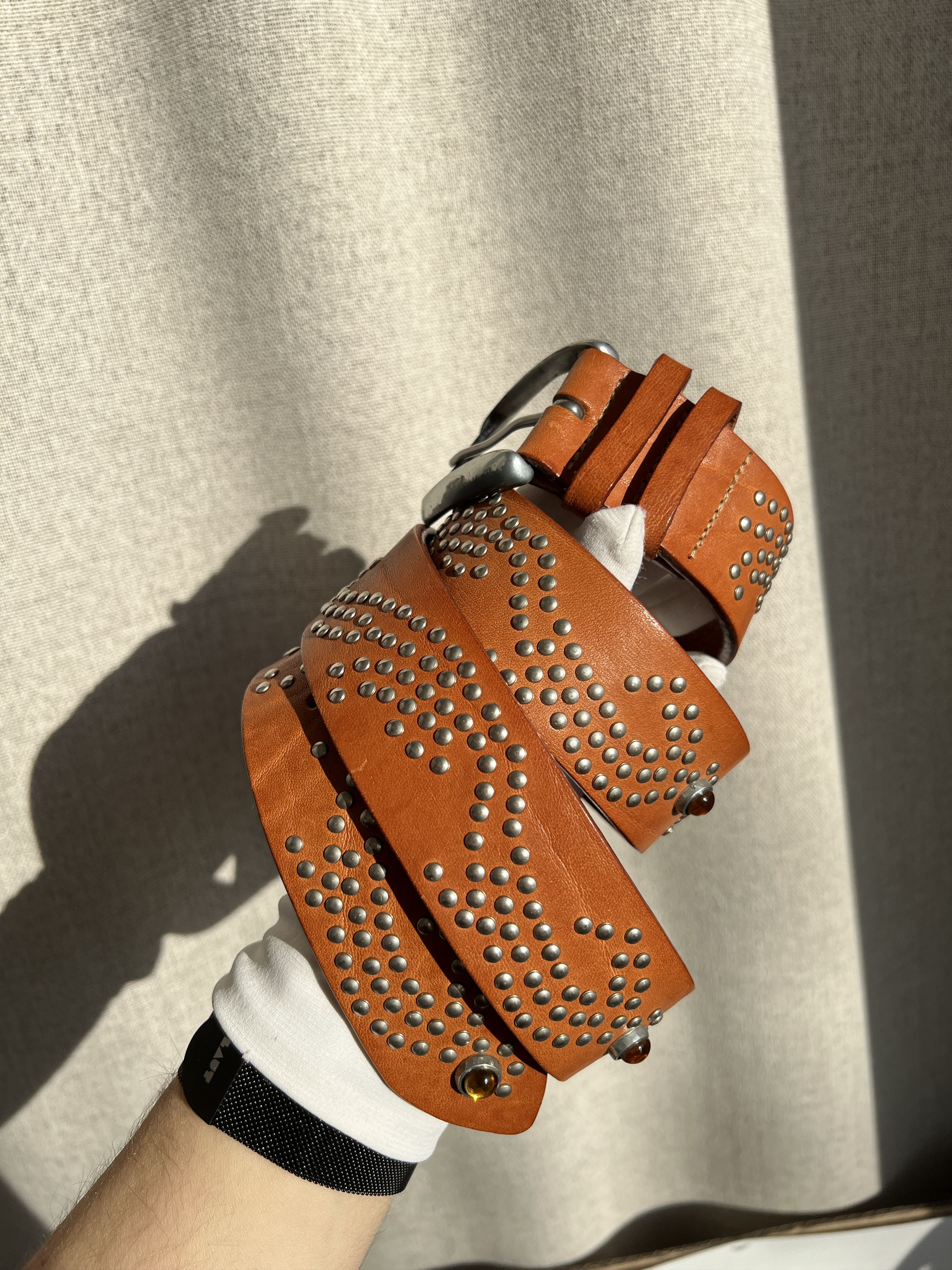 Vintage Vintage Fabrizio Mancini Rhinestones Leather Belt Italy Size ONE SIZE - 4 Thumbnail