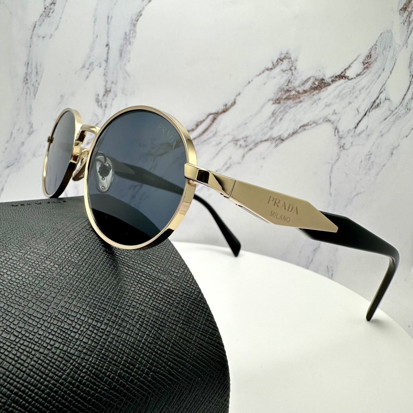 Prada New PRADA Sunglasses Metal Oval Black PRADA Symbole Logo Size ONE SIZE - 20 Thumbnail