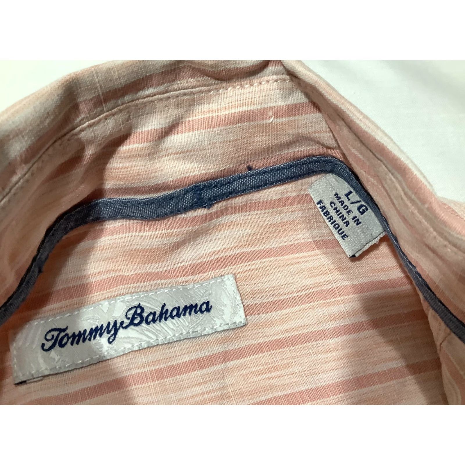 Tommy Bahama Tommy Bahama Shirt Mens Large Pink Stripe Short Sleeve Button Front Linen Casual Size US L / EU 52-54 / 3 - 5 Thumbnail