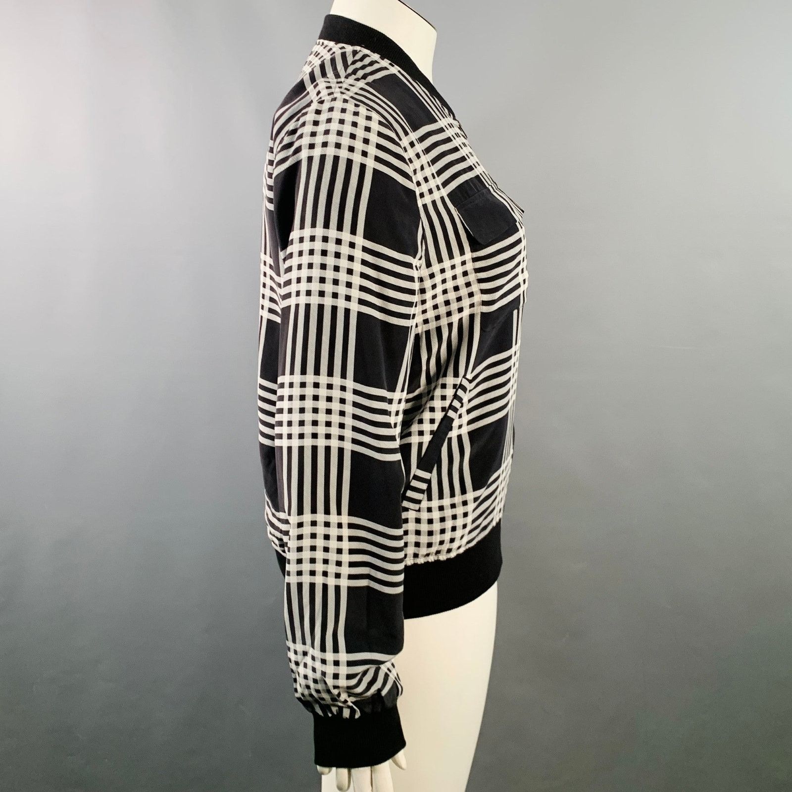 Equipment EQUIPMENT Size L Black White Silk Plaid Zip Up Bomber Jacket Size US L / EU 52-54 / 3 - 3 Thumbnail