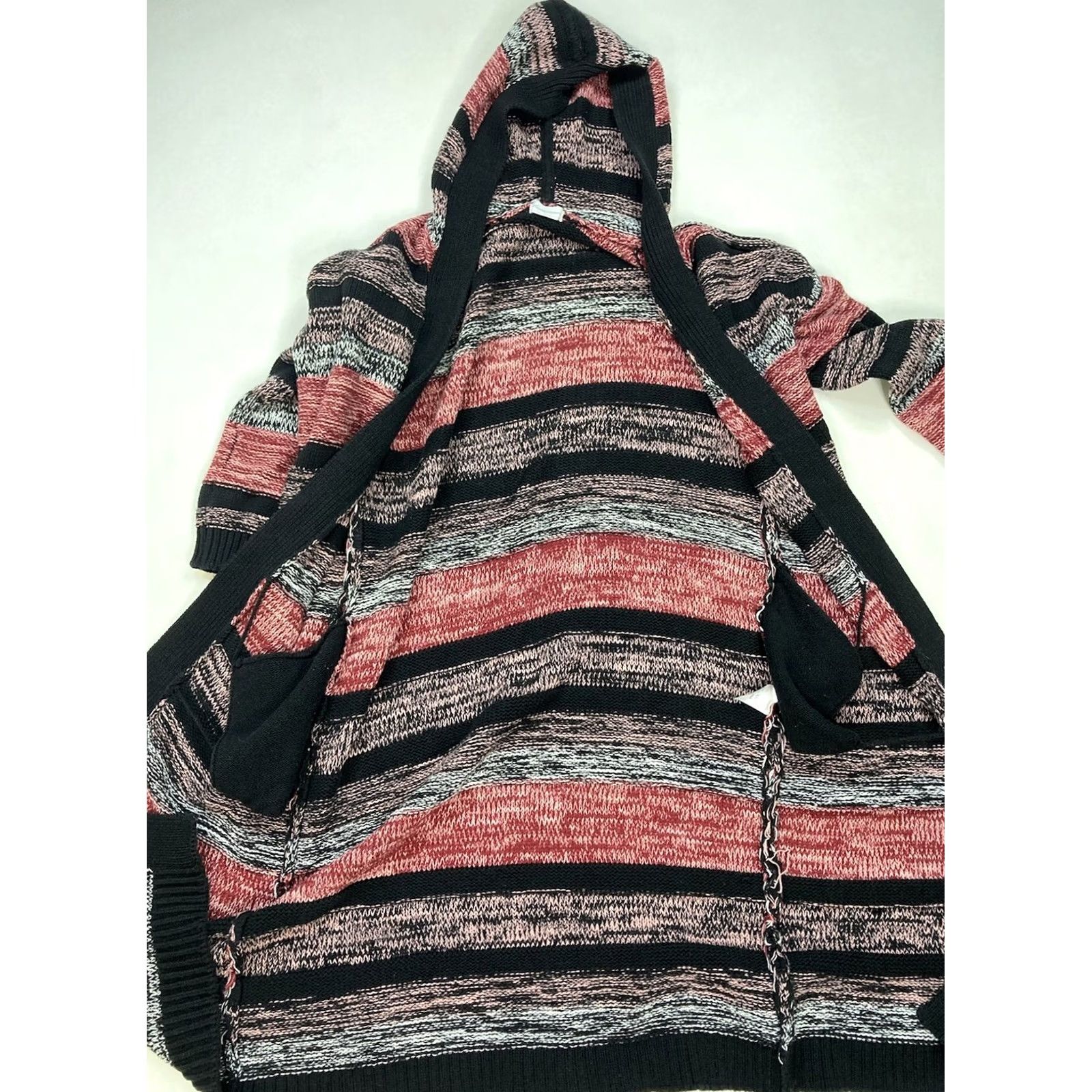 Vintage VINTAGE Lovers & Friends Hooded Open Knit Cardigan Sweater Women XS Black Red Size XS / US 0-2 / IT 36-38 - 4 Thumbnail