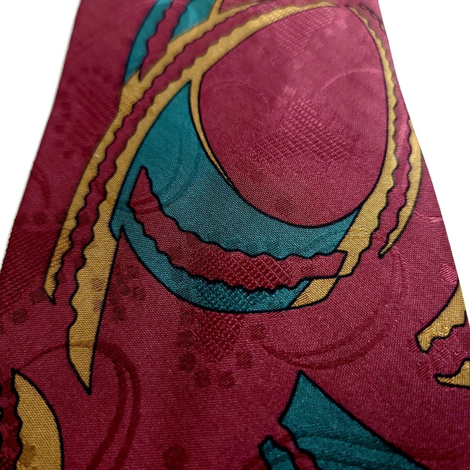 Designer Caravaggio Italy Red Tan Green Jacquard Abstract Print Silk Size ONE SIZE - 2 Thumbnail