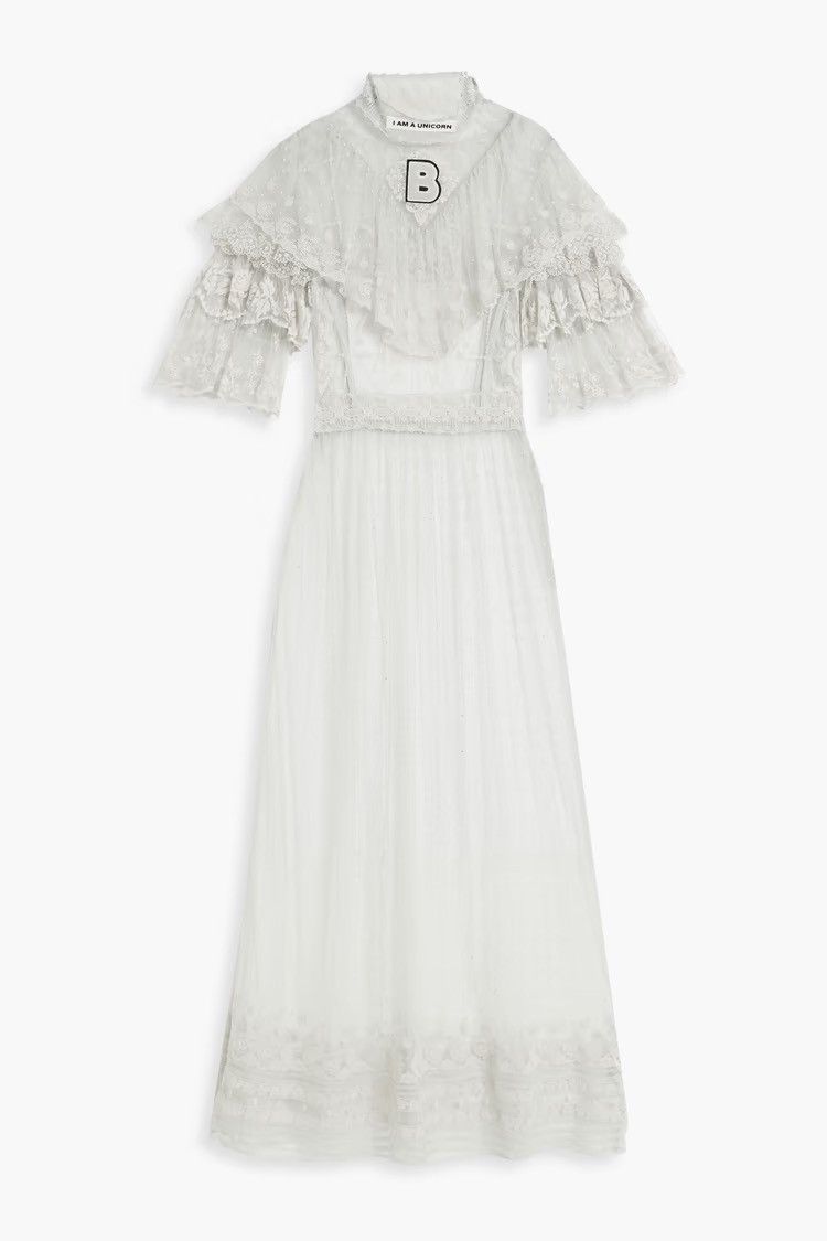 Burberry BURBERRY Ruffled Embroidered Swiss-dot tulle Maxi Dress Size S / US 4 / IT 40 - 1 Thumbnail