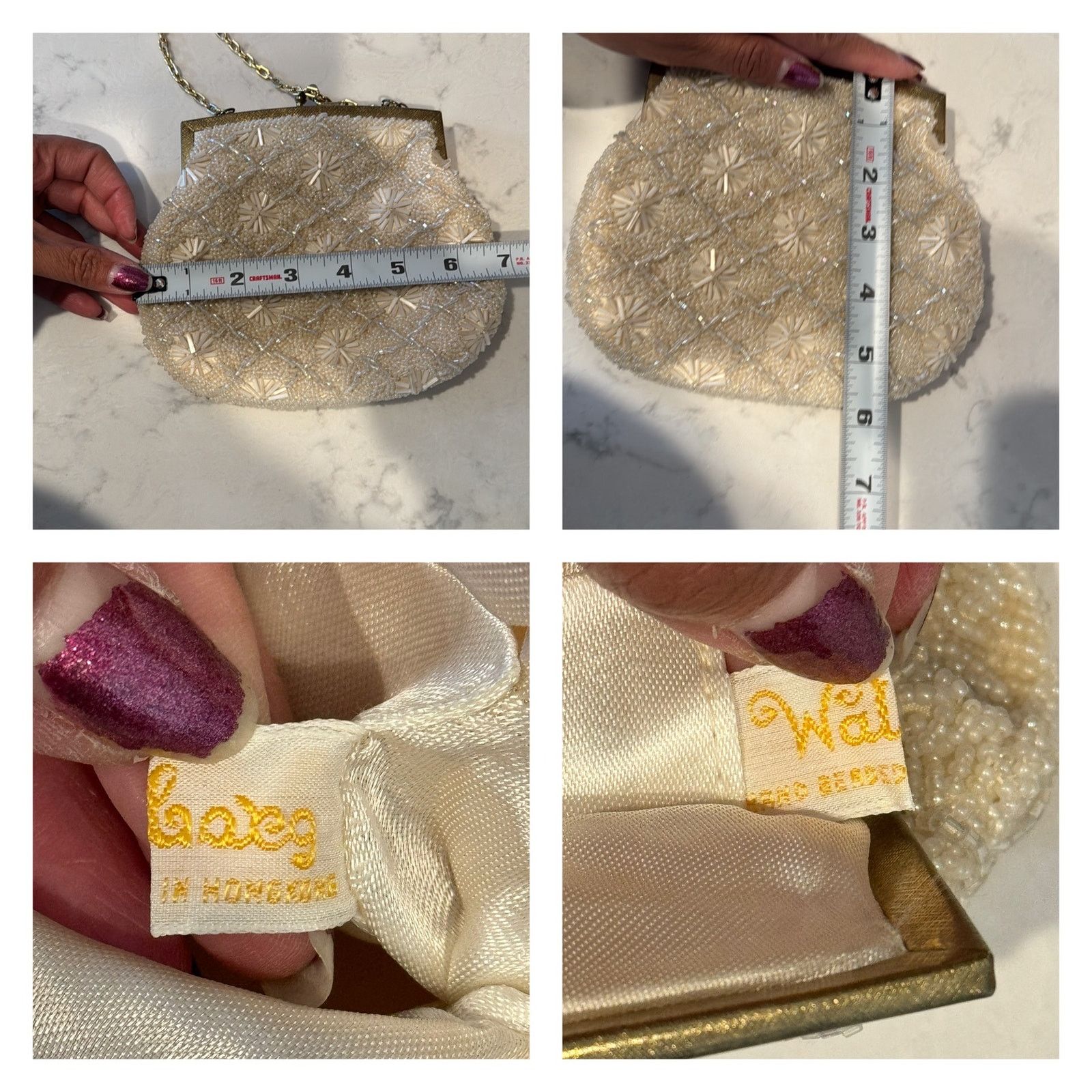 Other Vintage made in Hong Kong White Beaded Bag gold chain Size ONE SIZE - 8 Thumbnail