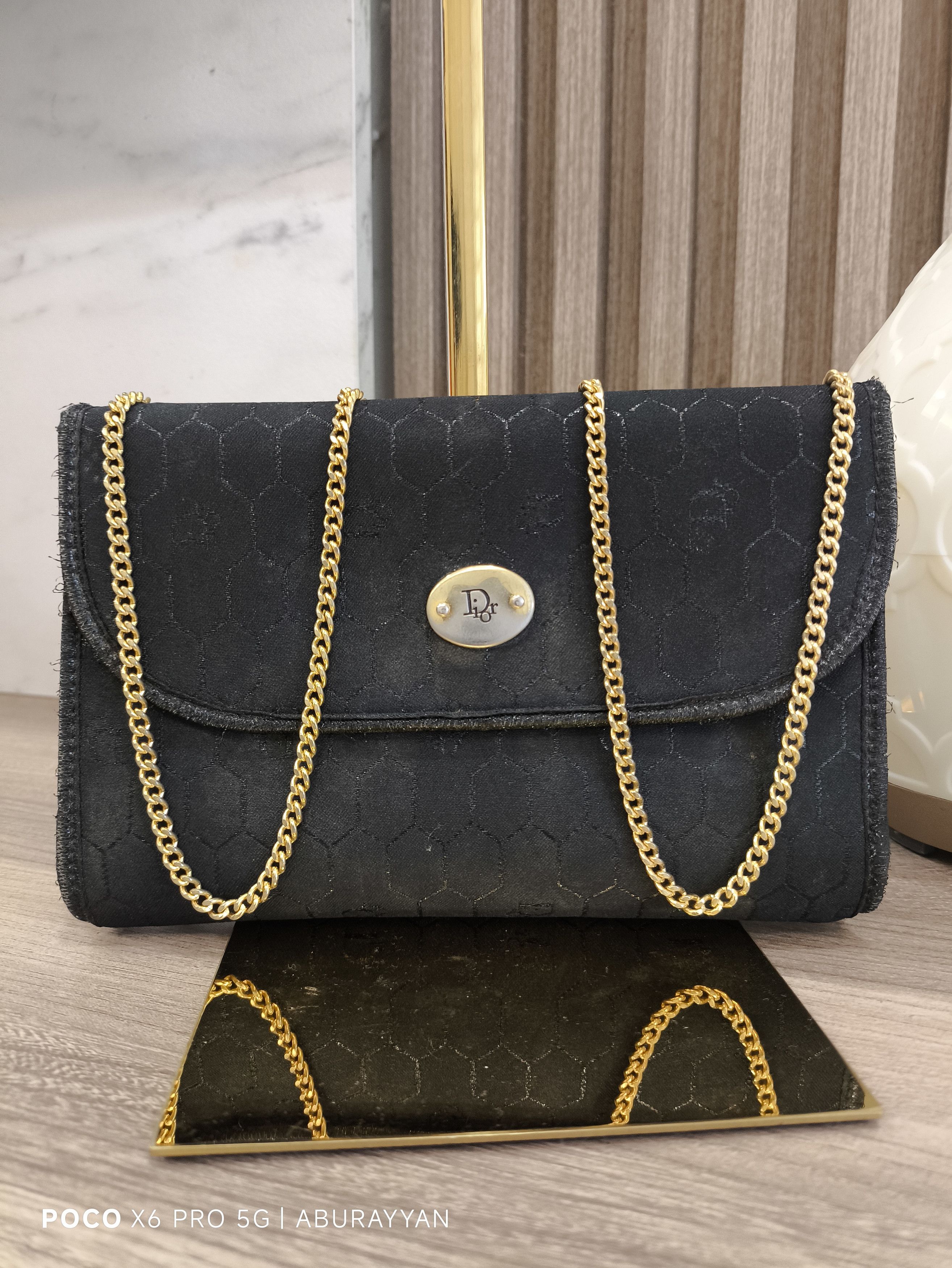 Dior Christian Dior Honeycomb Canvas Chain Shoulder Bag Black Size ONE SIZE - 8 Thumbnail