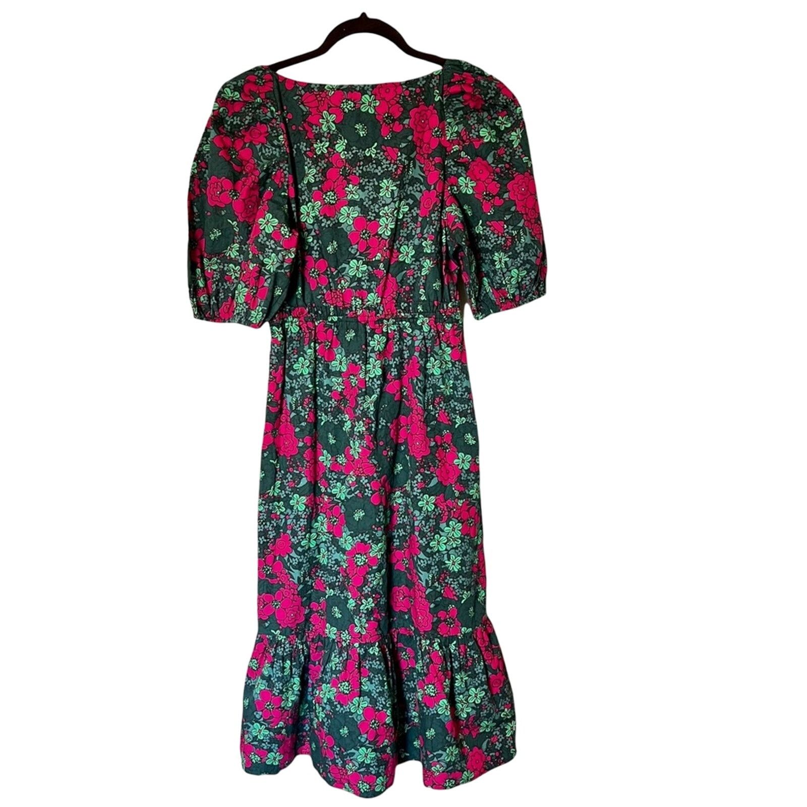 Other Rahi Floral Fuchsia Teal Puff Sleeve Midi Ruffle Dress Sz XS Size XS / US 0-2 / IT 36-38 - 7 Thumbnail