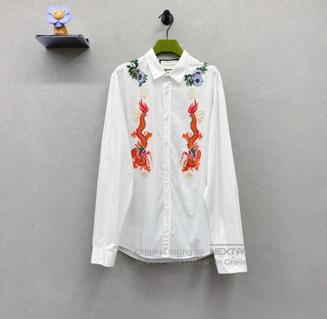 Gucci Gucci White Floral Embroidered Shirt. Size US XL / EU 56 / 4 - 1 Thumbnail