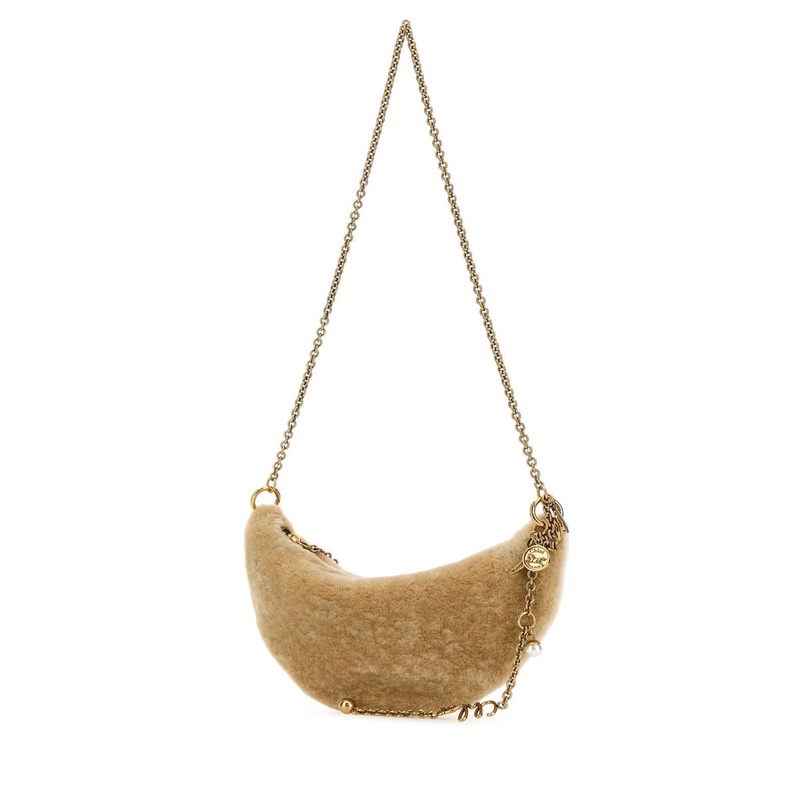 Chloe Chloe Icons Halfmoon Mini Beige Shearling Shoulder Bag New & Size ONE SIZE - 2 Thumbnail