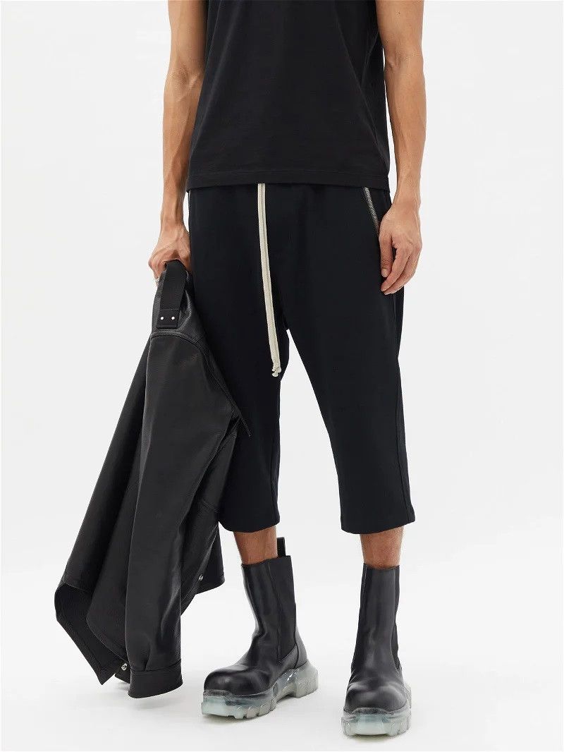 image of Rick Owens Tecuatl Cropped Drawstring Pants - Black Cotton, Men's (Size 32)