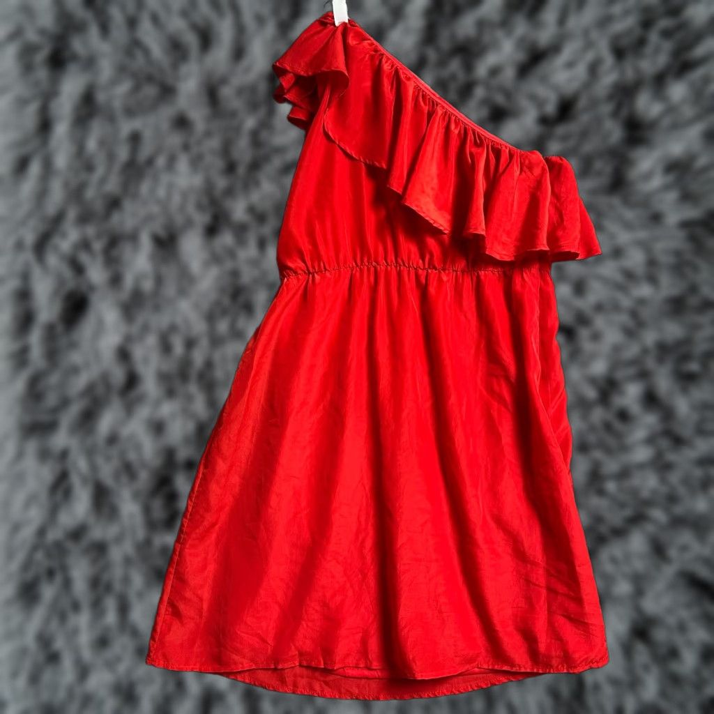 Vintage Francescas Dress One Shoulder Ruffle Satin A-Line Short Red Women Medium Party Holiday Christmas Sexy Womens Size M / US 6-8 / IT 42-44 - 1 Thumbnail