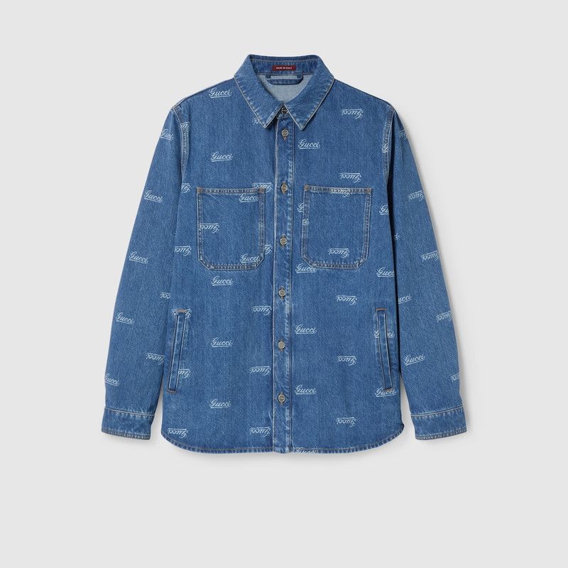 Gucci o1loc1c1125 792629 Denim Shirt With Lasered Gucci Detail Size US L / EU 52-54 / 3 - 1 Thumbnail