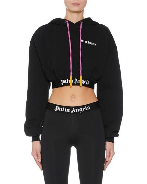 image of Palm Angels Hooded Crop Top in Black, Women's (Size Small)
