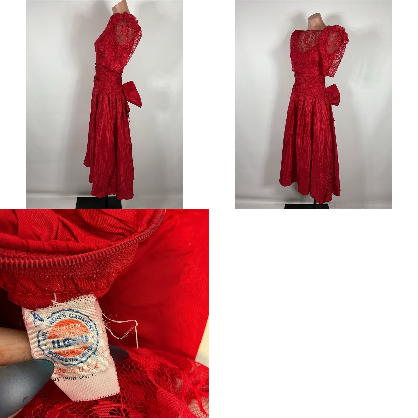 Vintage VINTAGE UNIONMADE Dress Bubble Sleeve Red Lace 1980s Prom Gown 4 Womens Size S / US 4 / IT 40 - 8 Thumbnail