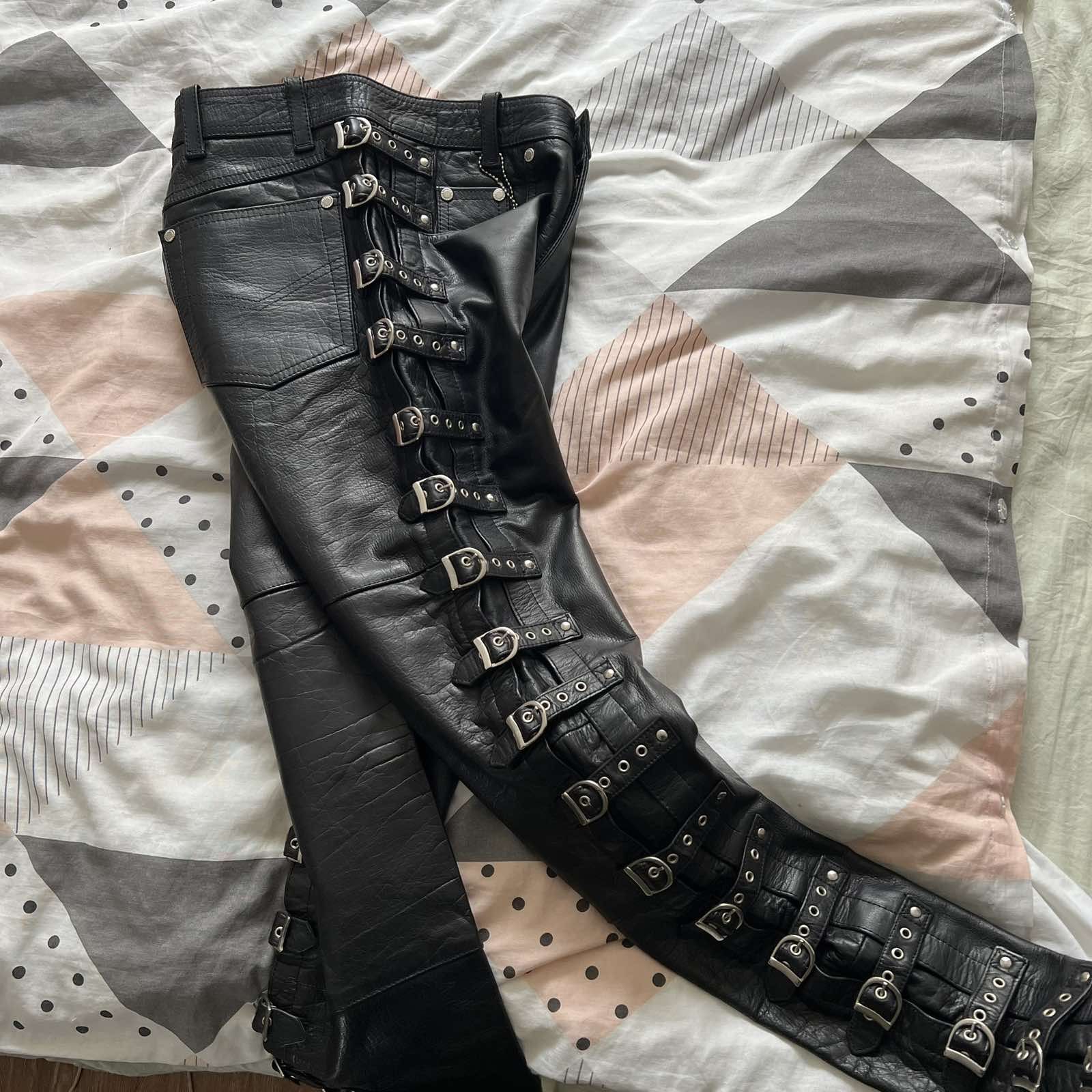 Vintage Rare Avant Garde Biker Leather Pants Sz 28 Size US 28 / EU 44 - 4 Thumbnail