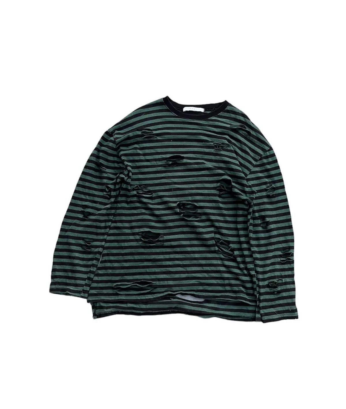Japanese Brand Vintage Grunge Distressed Striped Long Sleeve - Green/Black Size US S / EU 44-46 / 1 - 1 Thumbnail