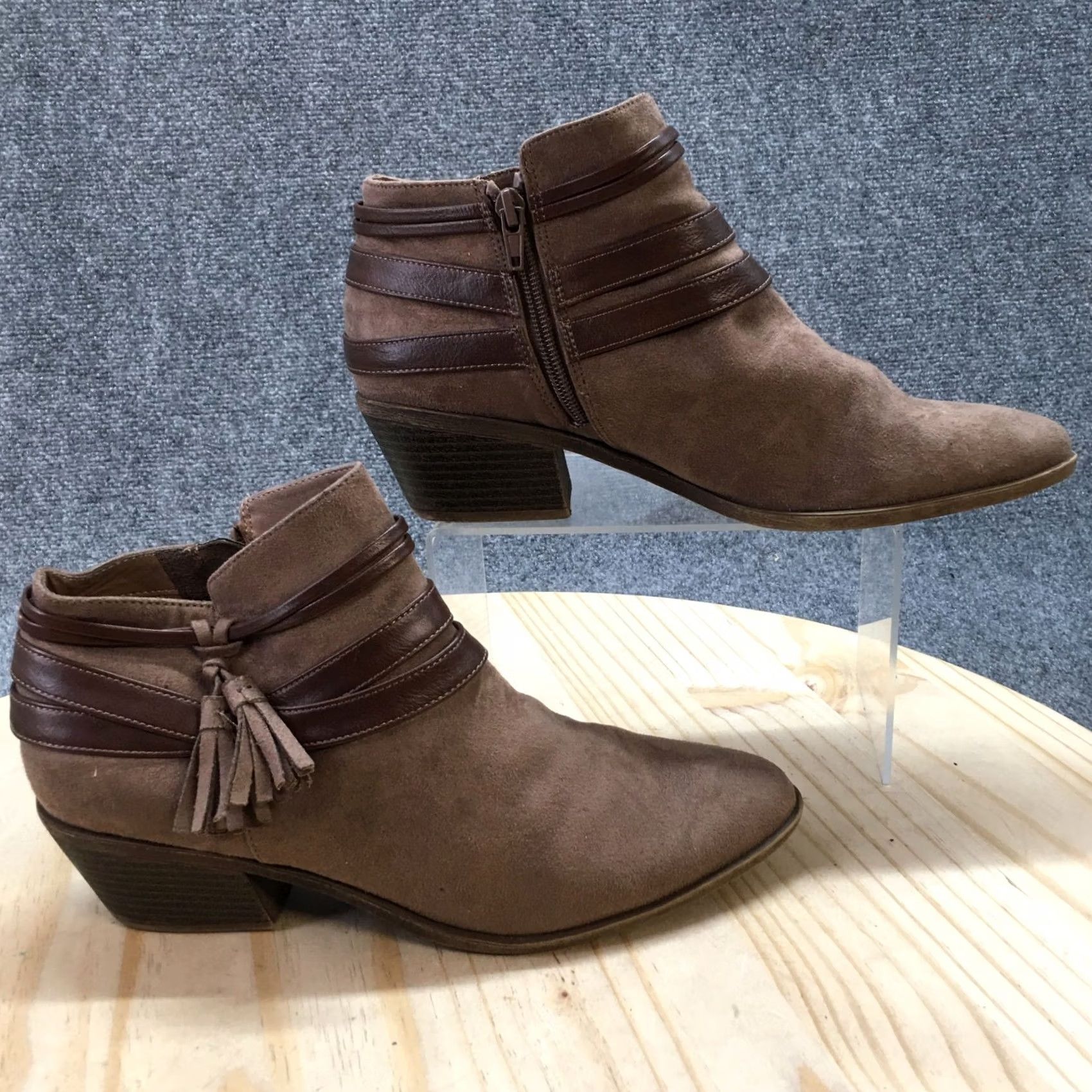 Vintage Life Stride Paloma Boots Womens 9.5 M Ankle Booties Brown Fabric Side Zip Boots Size US 10 / IT 40 - 2 Thumbnail
