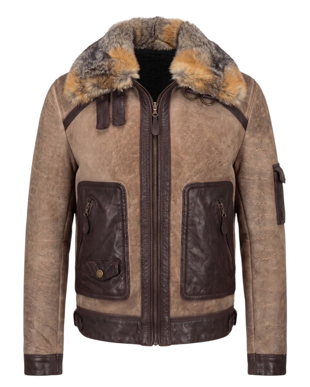 Roberto Cavalli FOX FUR COLLAR SHEARLING LEATHER BOMBER JACKET Size US M / EU 48-50 / 2 - 1 Thumbnail