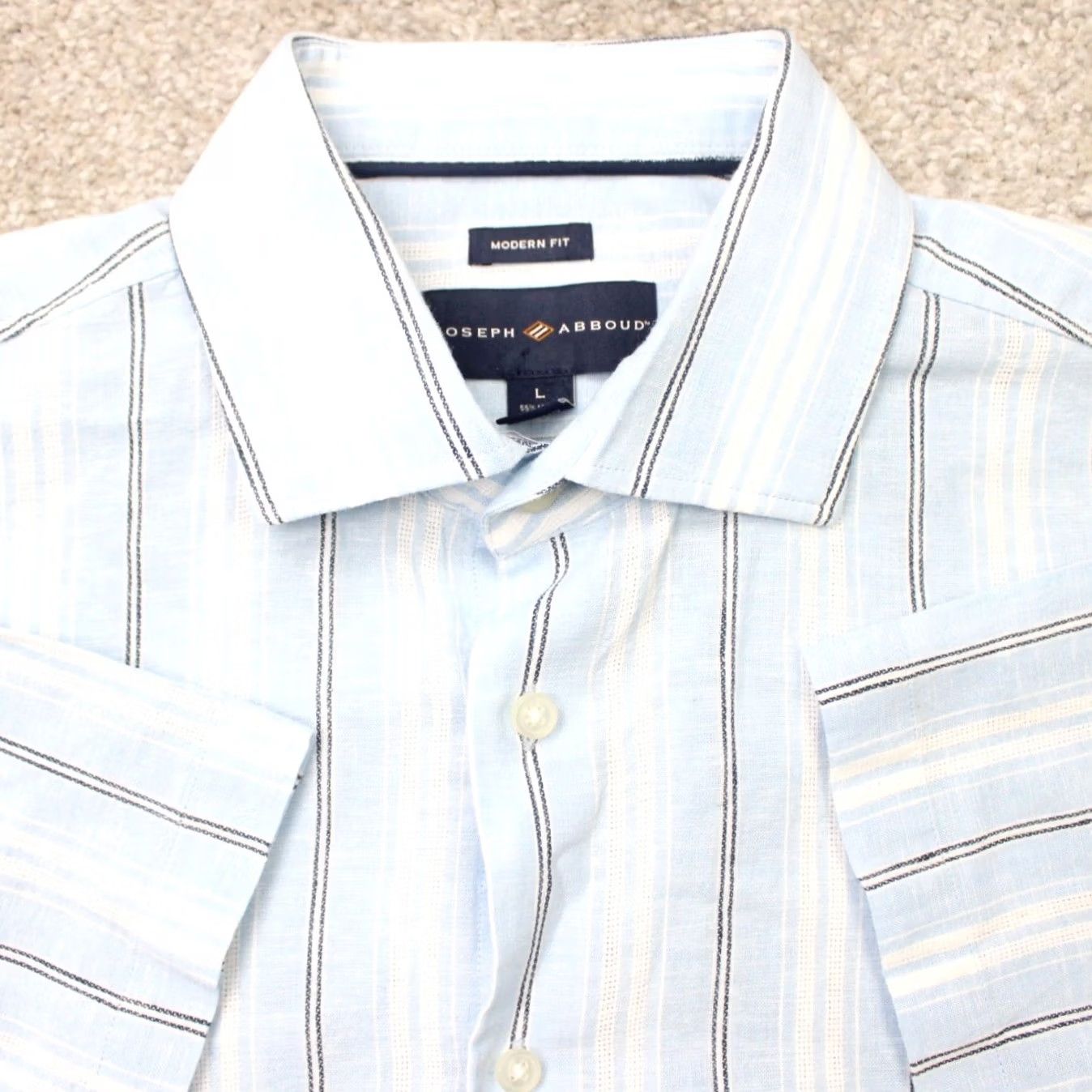 Joseph Abboud Joseph Abboud Shirt Mens L Blue Linen Cotton Blend Modern Fit Short Sleeve Size US L / EU 52-54 / 3 - 2 Thumbnail
