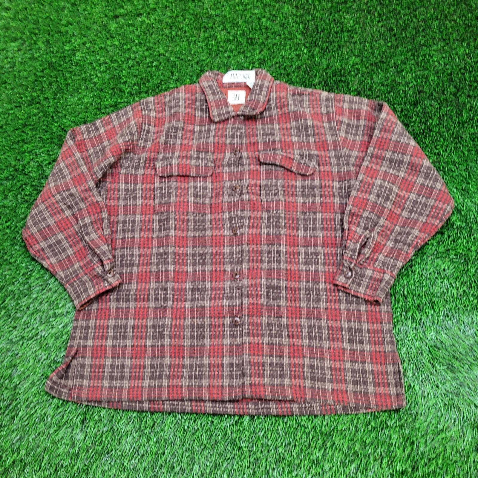 Gap VTG GAP Shirt Jacket Womens L/XL 24x28 Red Baggy Flannel Size XL / US 12-14 / IT 48-50 - 1 Thumbnail