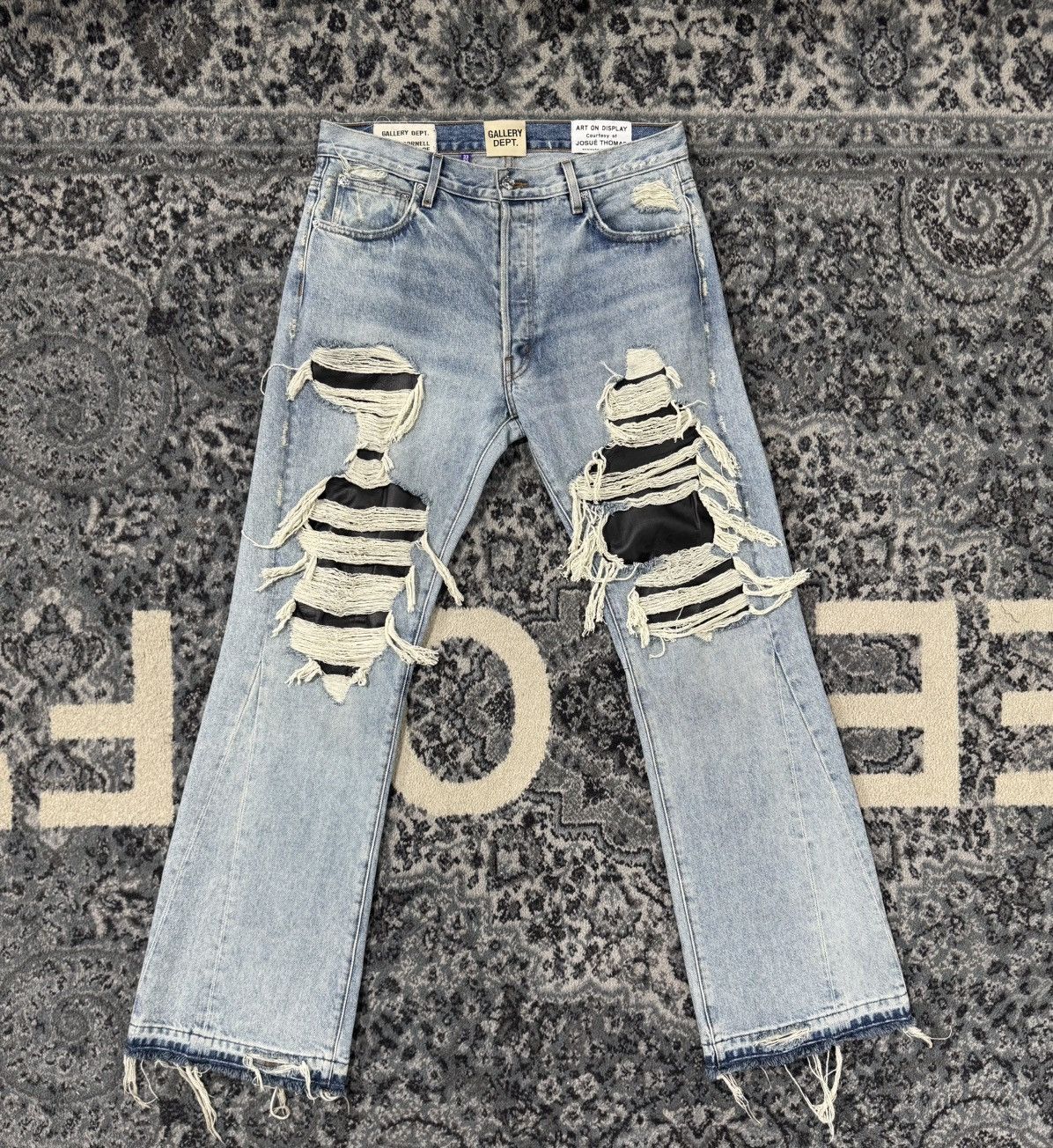 Gallery Dept. Gallery Dept. Flared Distressed Leather Paneled Denim Size US 33 - 1 Thumbnail