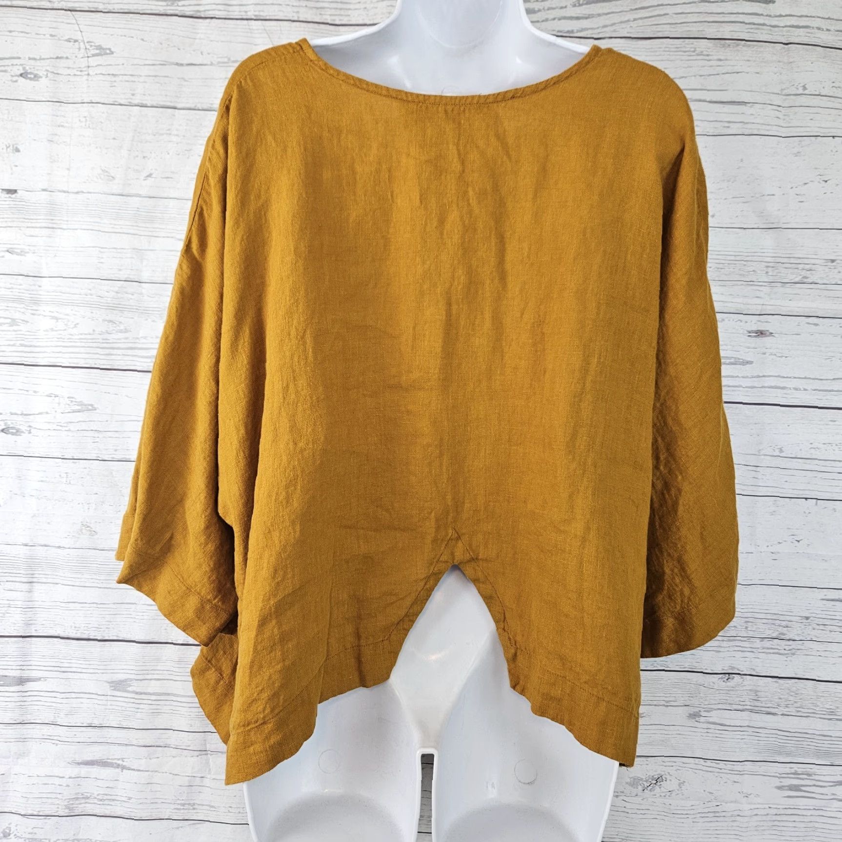 Vintage Yuvita Top Womens Sz Large Gold Linen 3/4 Sleeve Size L / US 10 / IT 46 - 3 Thumbnail