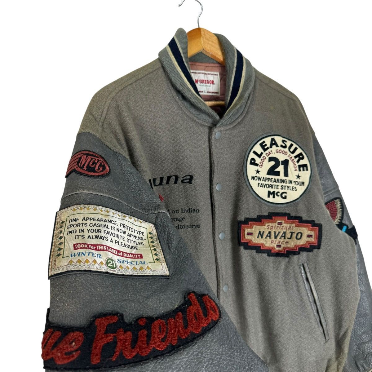 McGregor 🌟90s McGREGOR NAVAJO LEATHER VARSITY JACKET Size US L / EU 52-54 / 3 - 8 Thumbnail