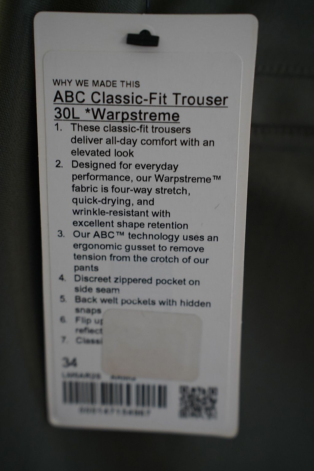 Lululemon ABC Trouser Classic Fit 30L Size US 34 / EU 50 - 4 Thumbnail