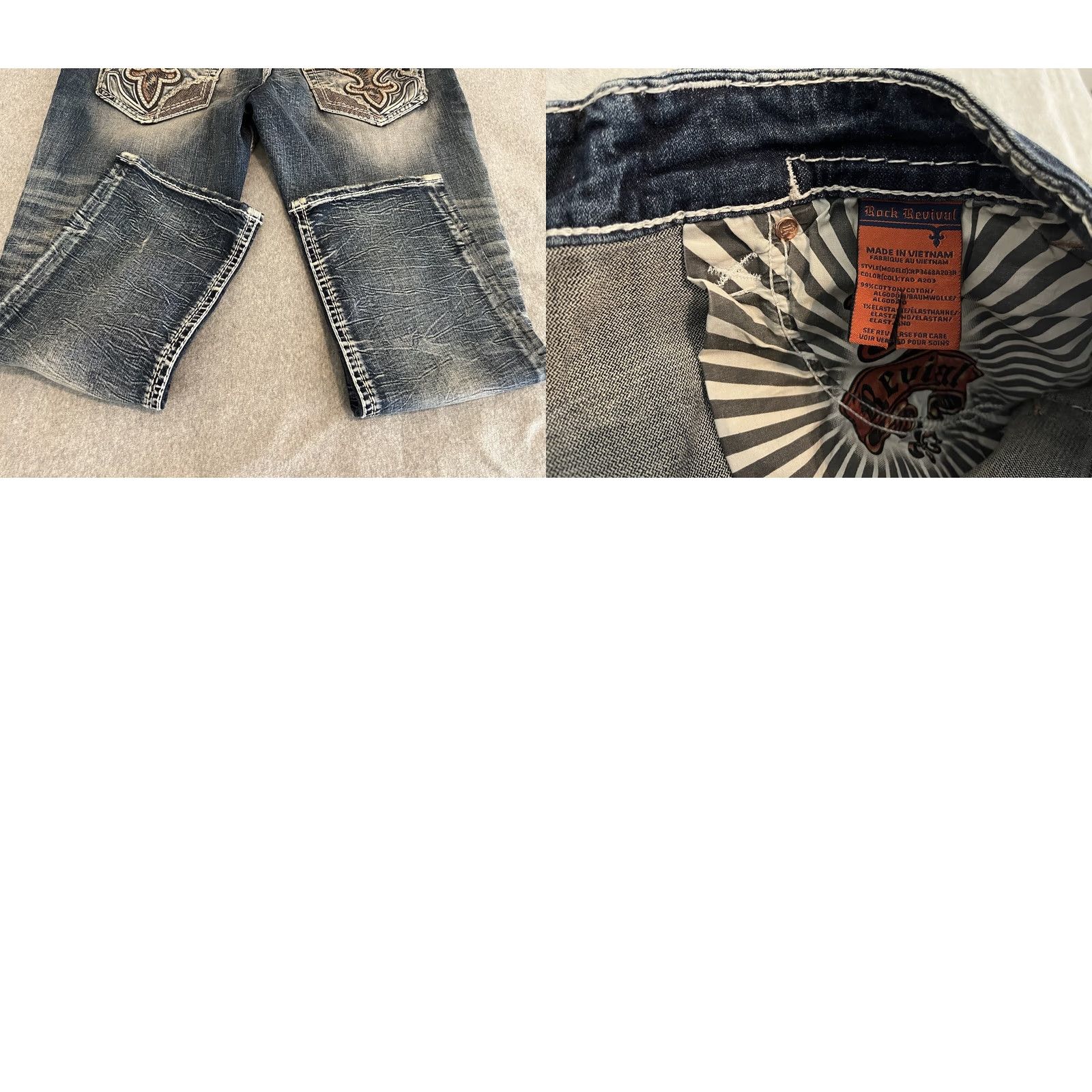 Vintage Rock Revival Jeans Mens 42x31 Distressed Straight Denim Blue NWT Size US 42 / EU 58 - 8 Thumbnail