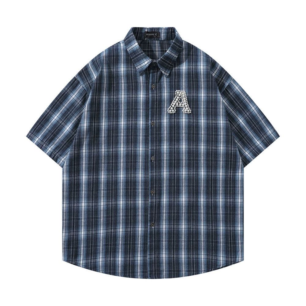 Vintage Men's retro letter beaded loose casual plaid shirt y2k Size US M / EU 48-50 / 2 - 1 Thumbnail