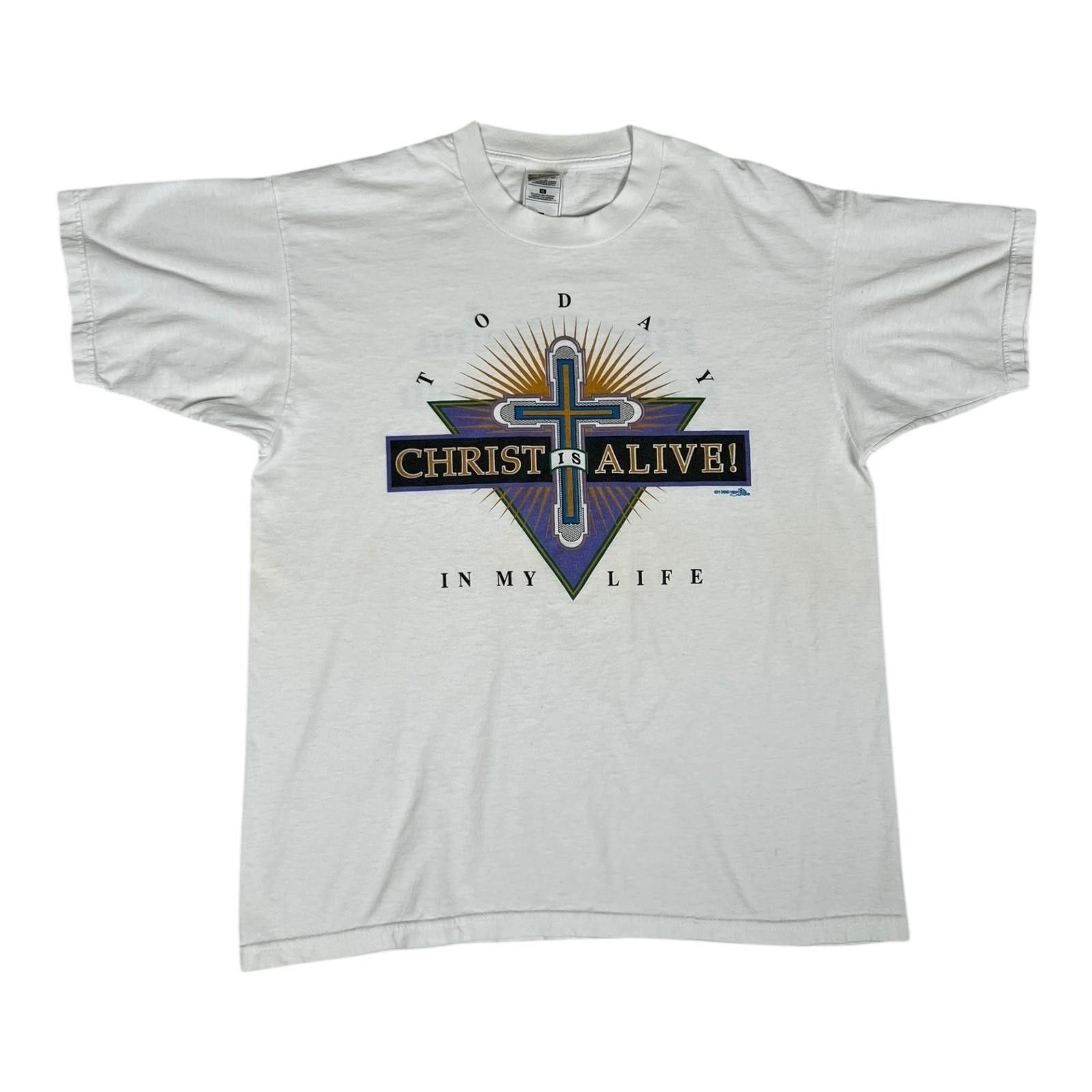 Fruit Of The Loom Vintage Christ Is Alive Shirt Mens Large White Christian Bap Size US L / EU 52-54 / 3 - 1 Thumbnail