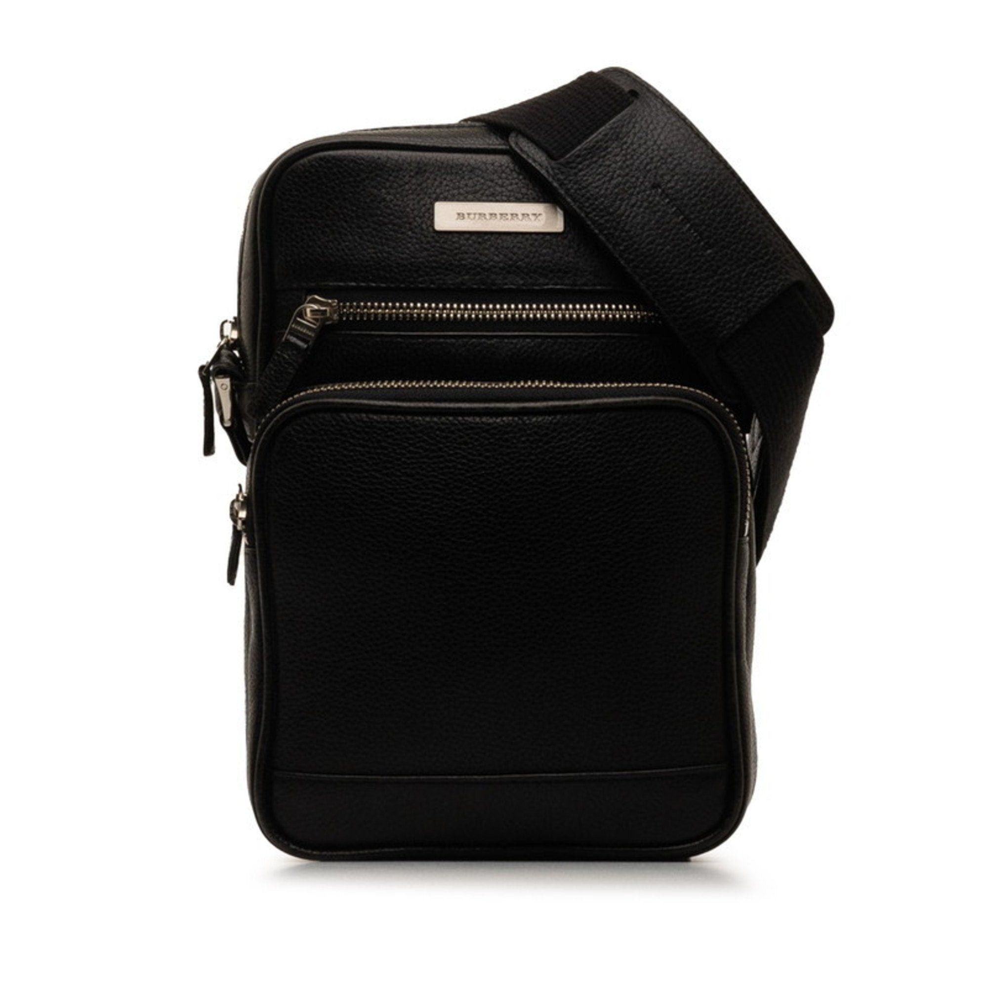 image of Burberry Nova Check Plate Shoulder Bag Black Leather Women's