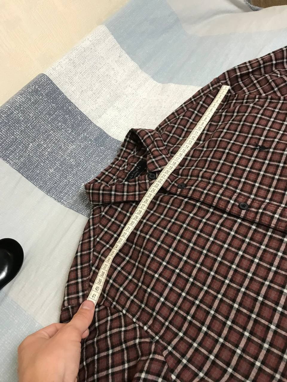 Allsaints 🔥 AllSaints Olney Maroon Check Cotton Wool LS Shirt Button Size US M / EU 48-50 / 2 - 14 Thumbnail