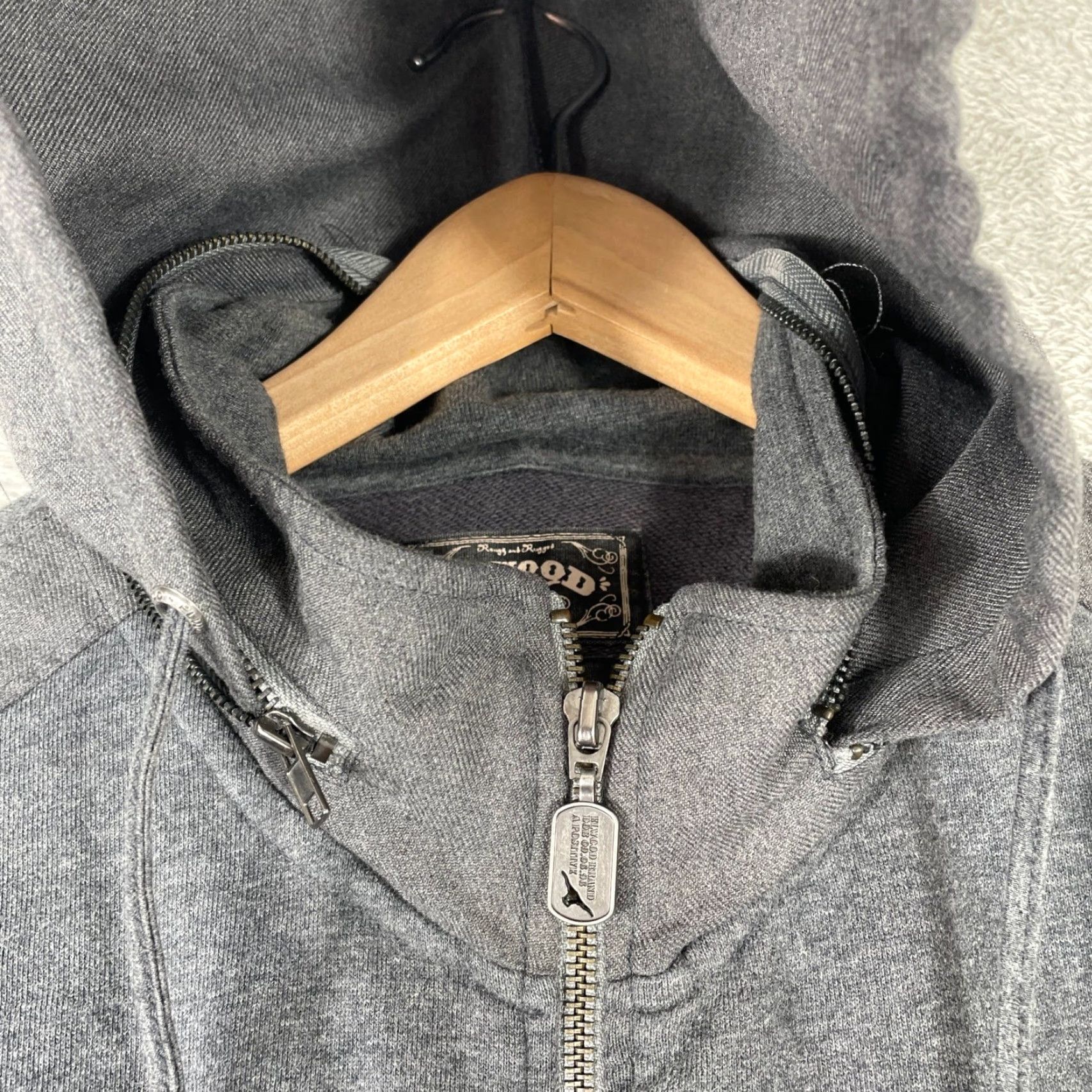 Elwood Elwood Zip Up Hoodie Mens XL Gray Removable Hood Zipper Logo Sweatshirt Streetwear Grunge Size US XL / EU 56 / 4 - 5 Thumbnail