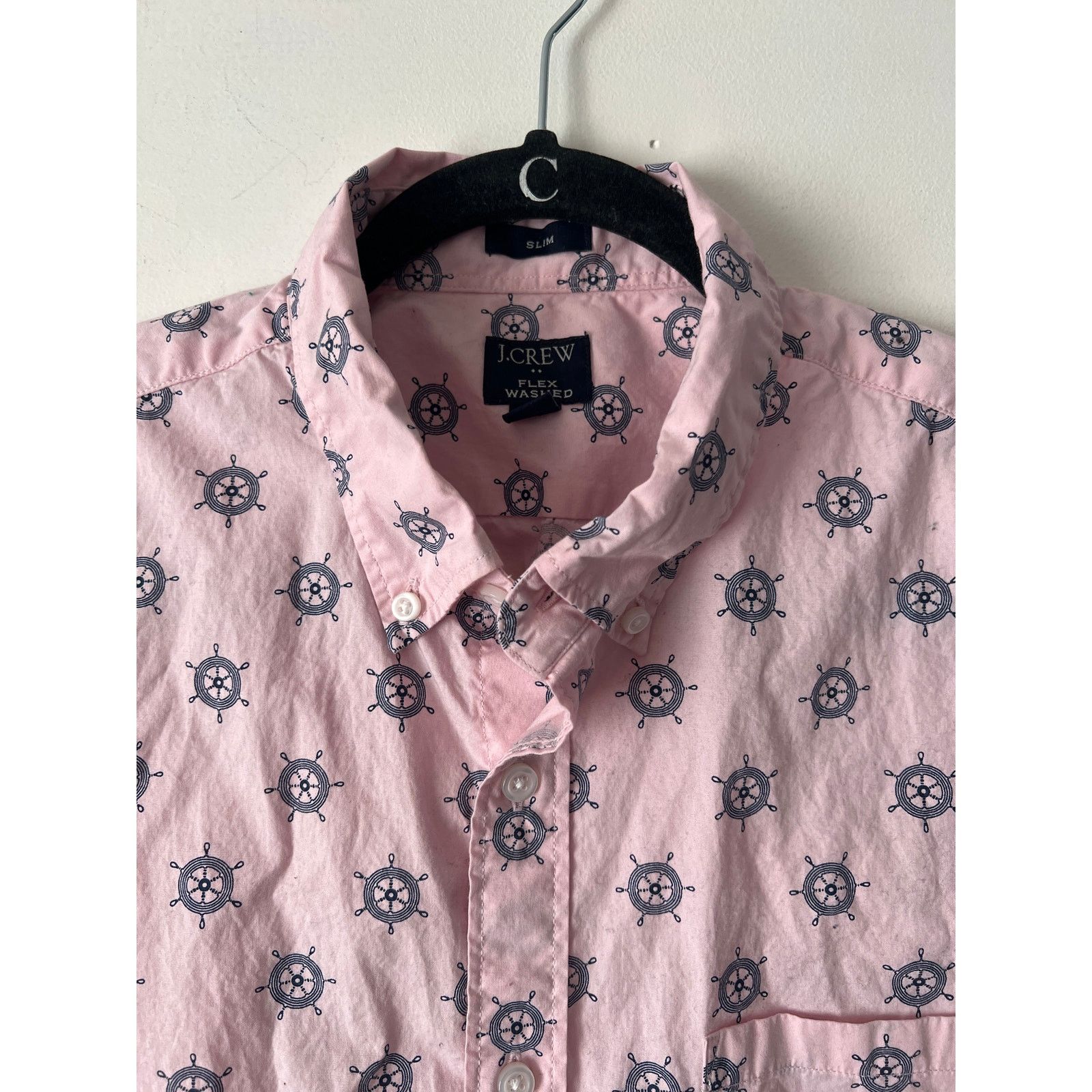 J.Crew JCrew Nautical Wheel Pink SS Button Up Flex Washed SLIM LRG Size US L / EU 52-54 / 3 - 6 Thumbnail