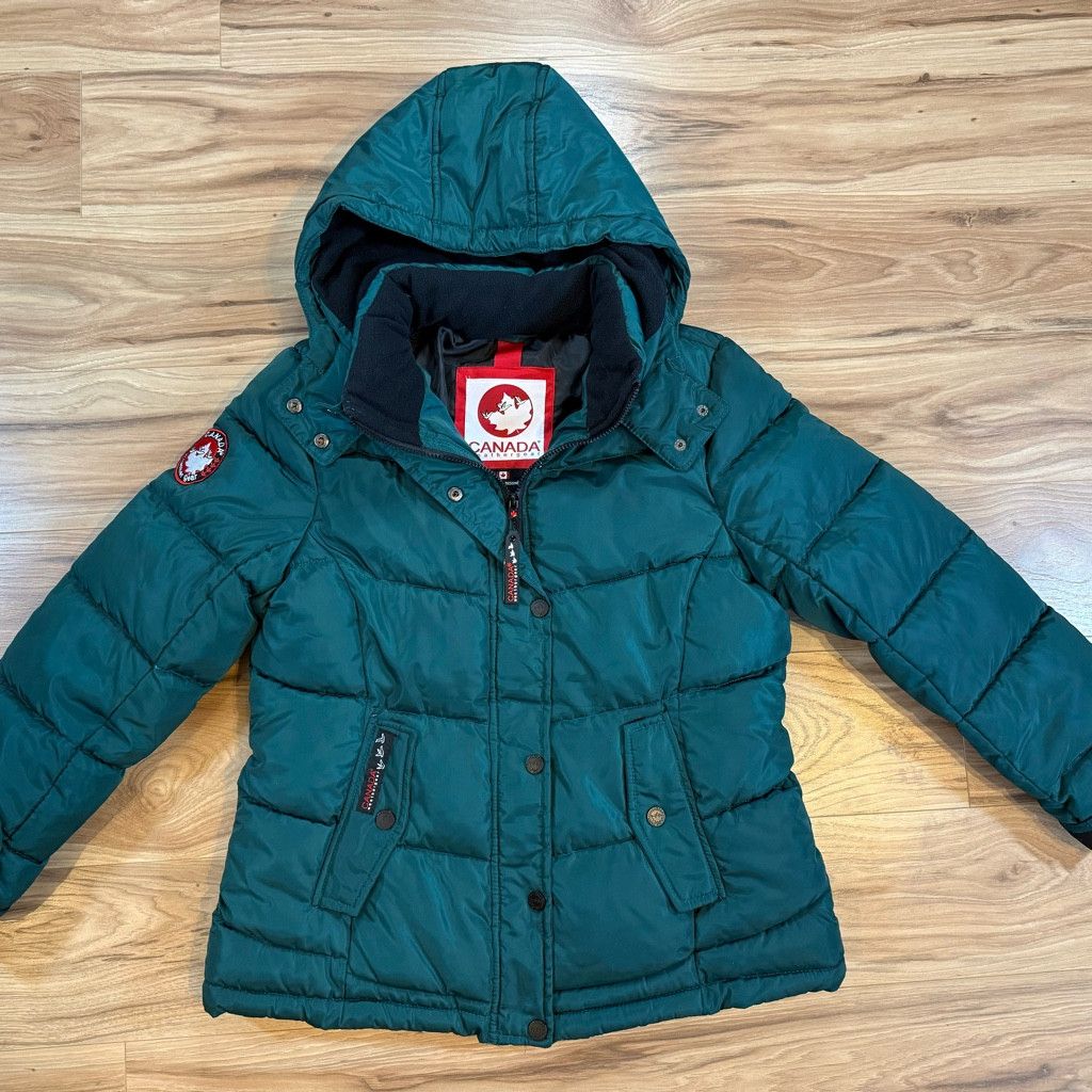 Jordan Brand Canada Weathergear Girls Youth Hooded Puffer Jacket Green M Size XS / US 0-2 / IT 36-38 - 1 Thumbnail