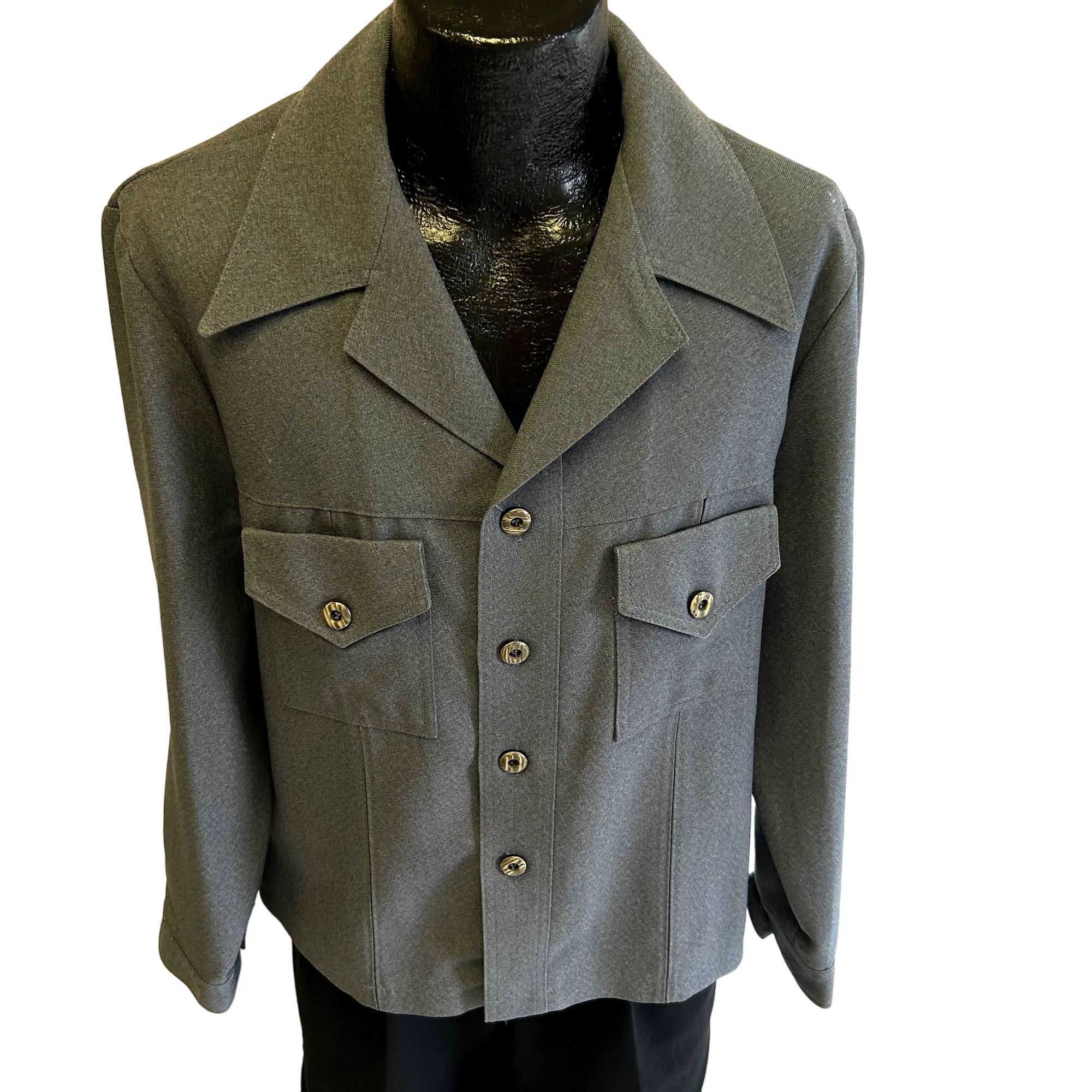 image of 70's Haggar Mod Disco Leisure Shirt Butteerfly Collar Jacket in Grey, Men's (Size XL)