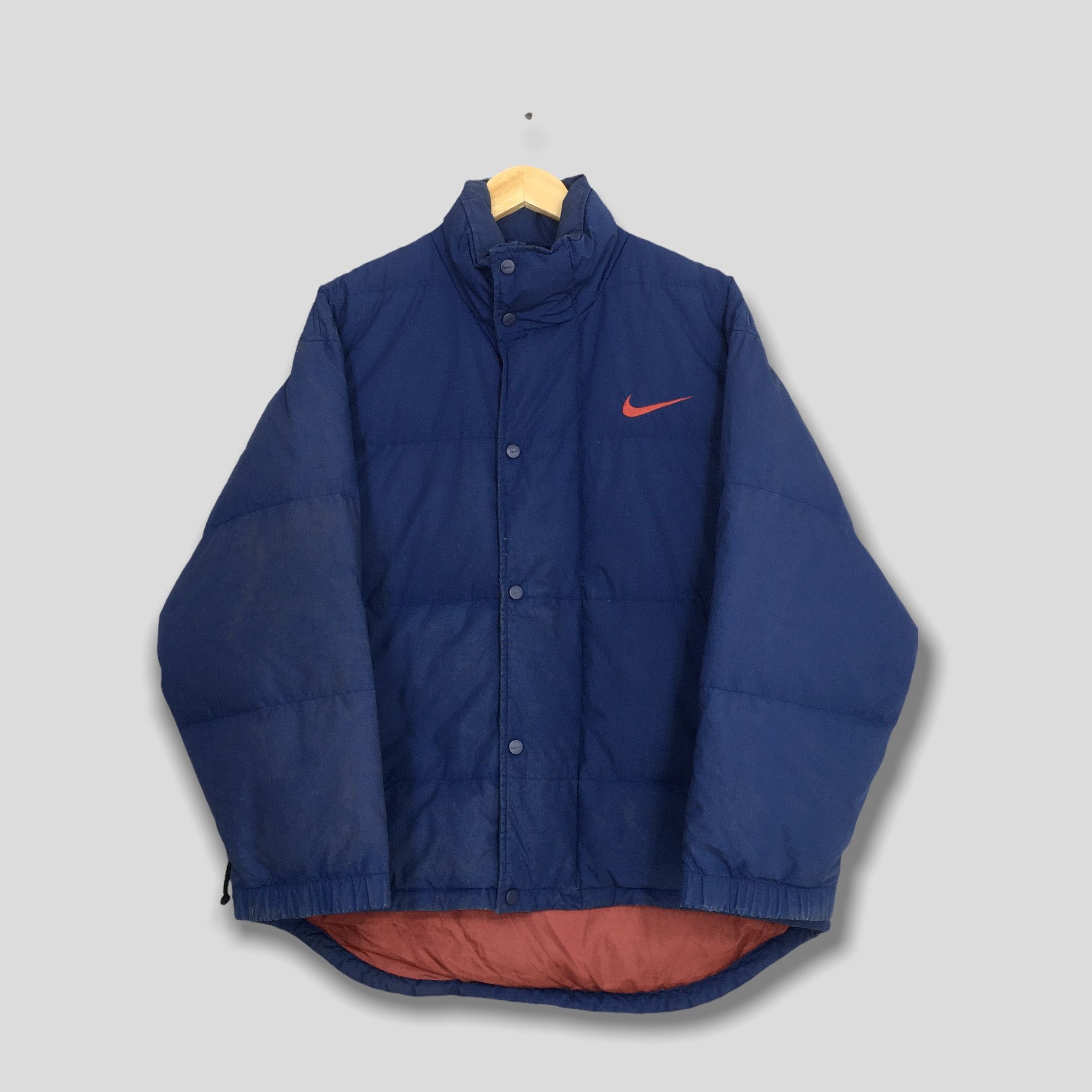 image of Bomber Jacket x Nike Vintage 90's Nike Bomber Puffer Jacket Medium in Blue, Men's