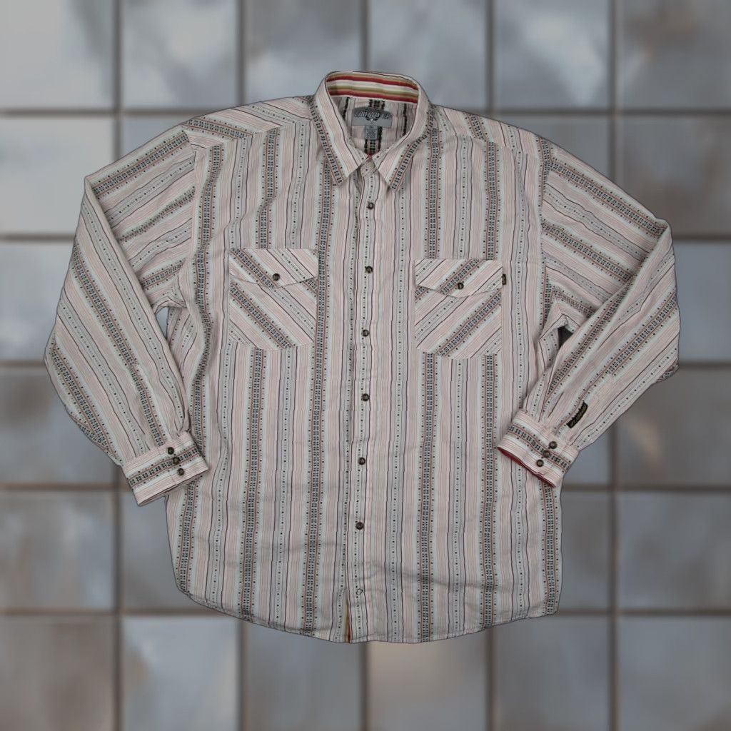 Vintage VINTAGE Cowboy Up Shirt Mens 2XL White/Red Striped Western Pearl Snap Long Sleeve Regular Adult XXL White Red Striped Pattern Western 90s Mens Size US XXL / EU 58 / 5 - 1 Thumbnail