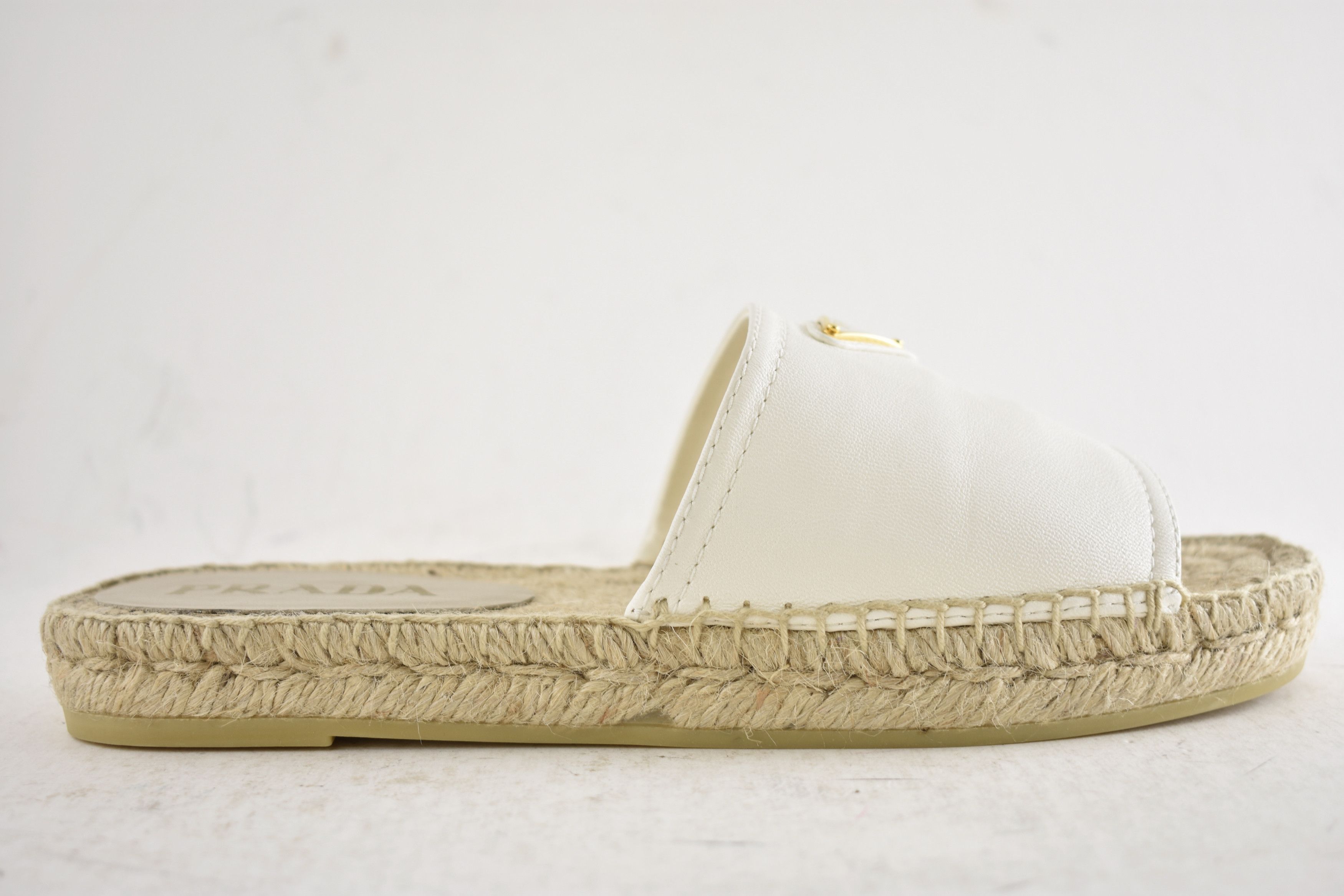 Prada Prada Triangle Logo Leather Espadrille Slide Sandal Flat 37 Size US 7 / IT 37 - 2 Thumbnail