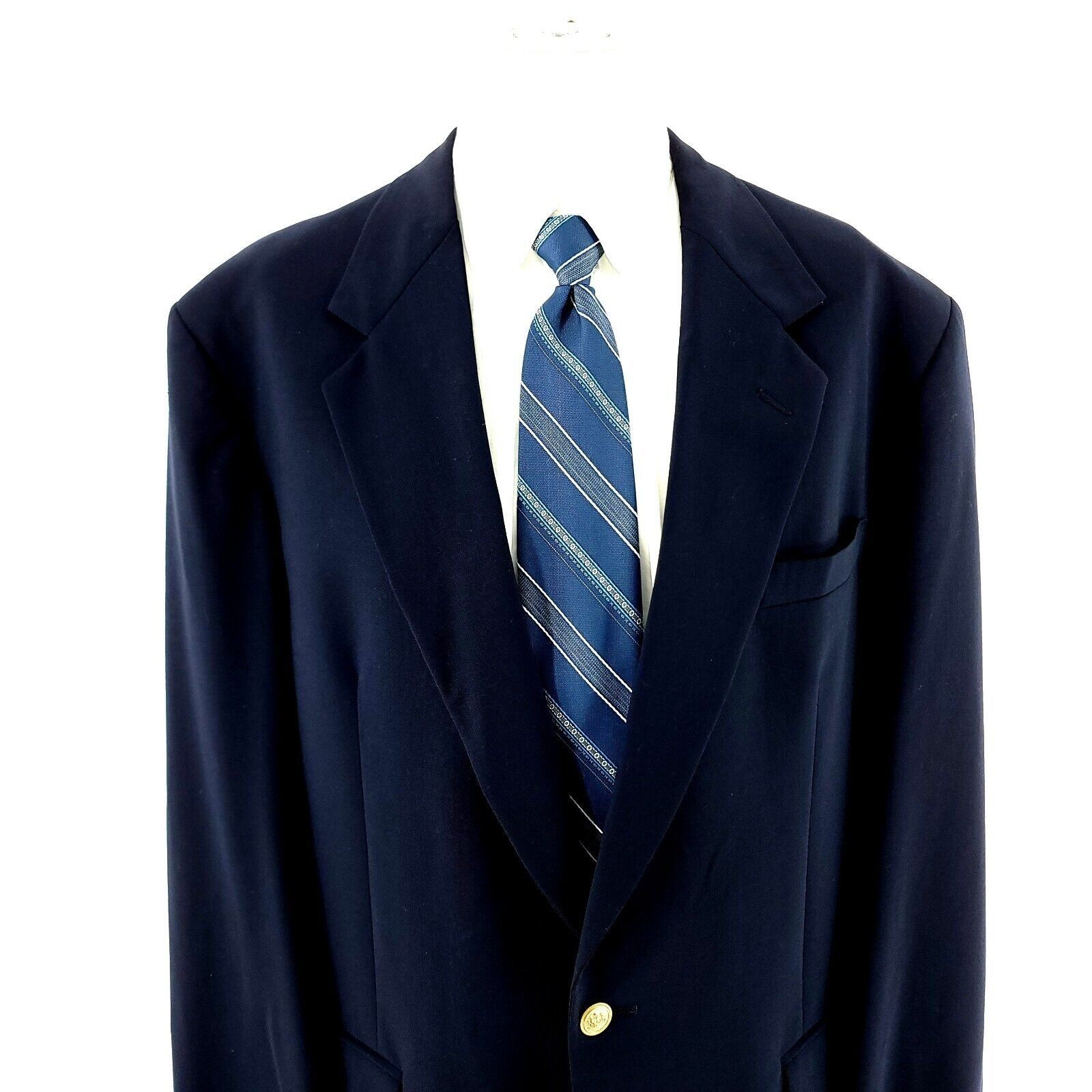 Stafford DAMAGED Stafford Worsted Wool 2 Gold Button Blazer 44L Blue Size 44L - 1 Thumbnail