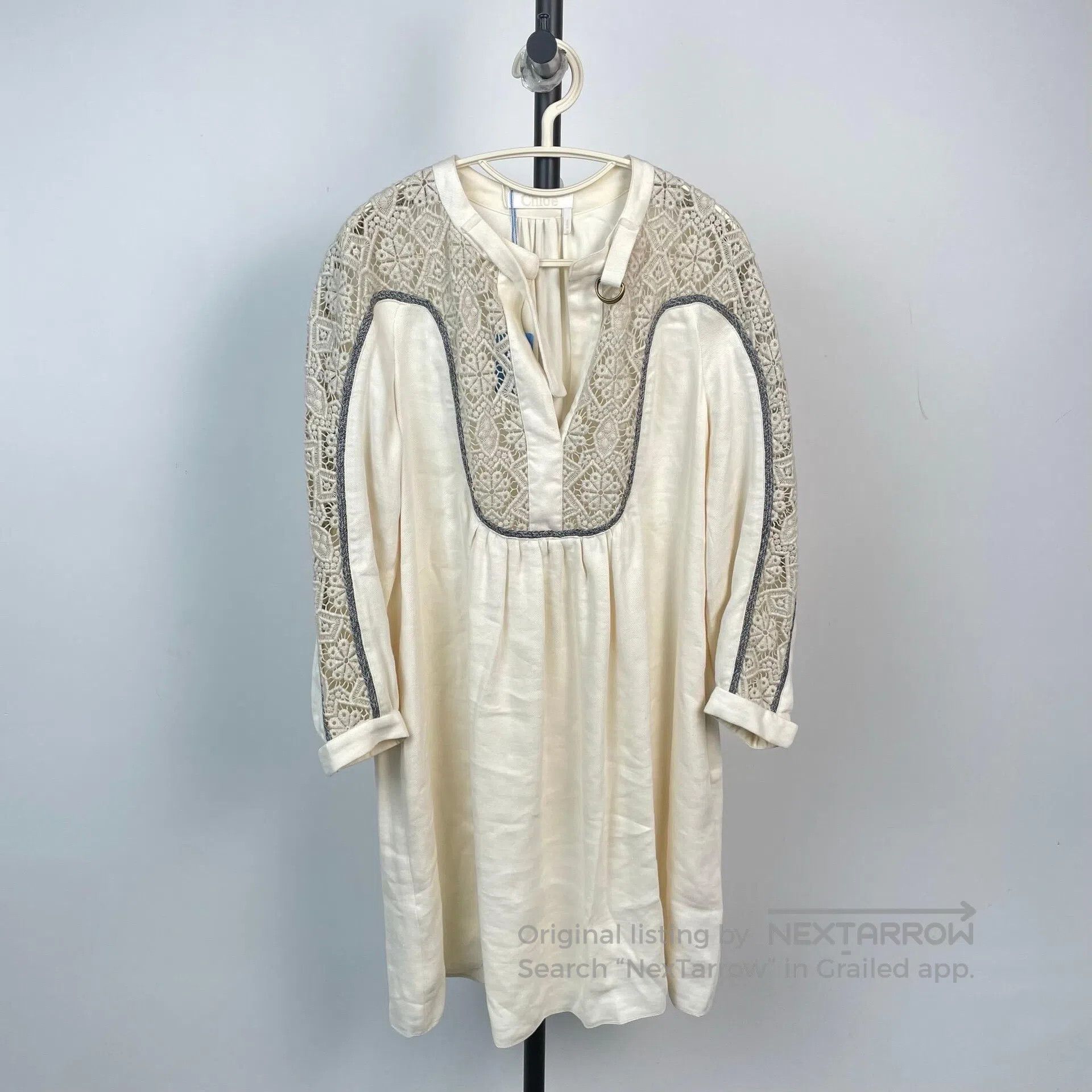 Chloe Chloe Ivory white openwork carved flower dress with gray| Size XXS / US 00 / IT 34 - 1 Thumbnail