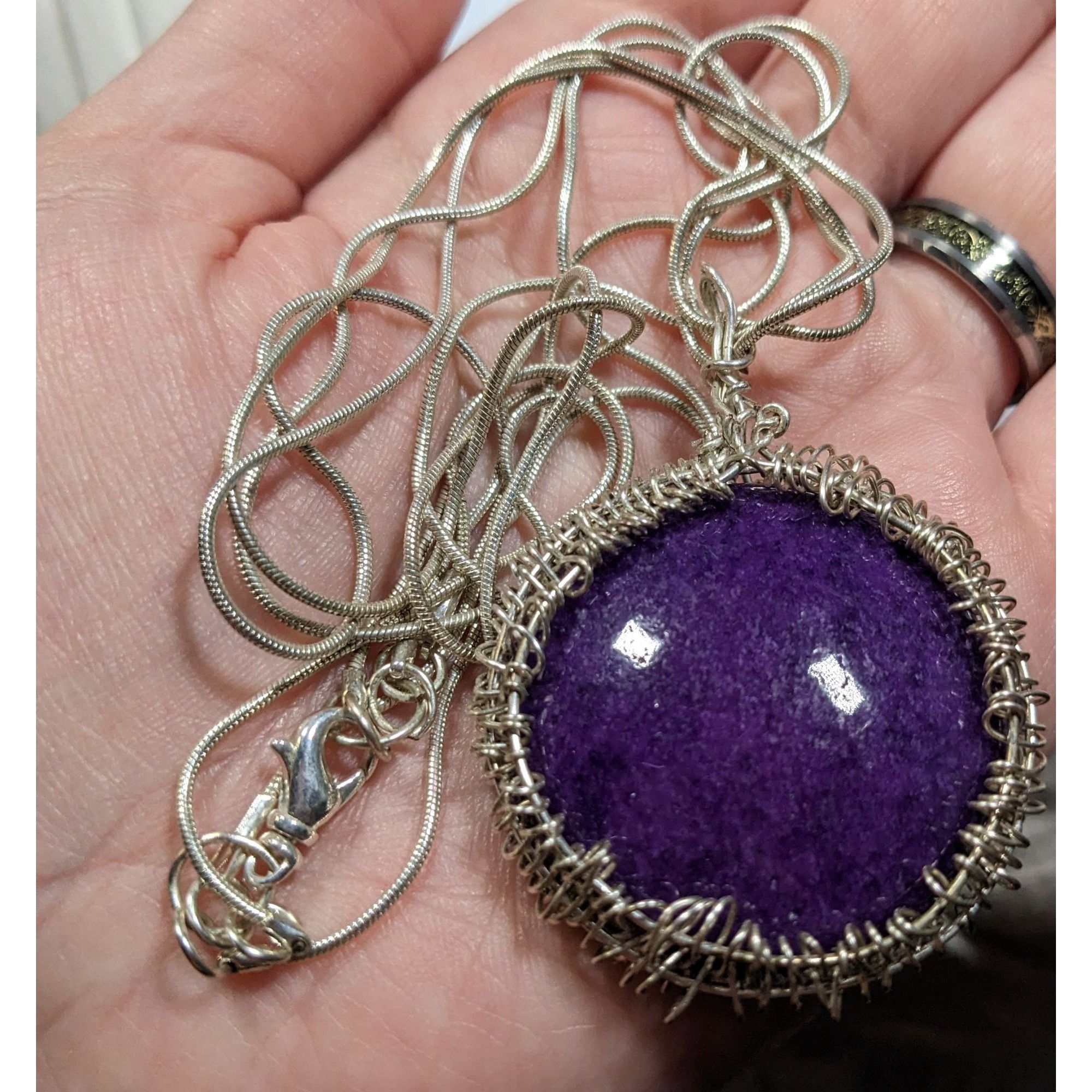 Handmade Whimsical Handmade Wire Wrapped Purple Stone On Layered Silv Size ONE SIZE - 5 Thumbnail
