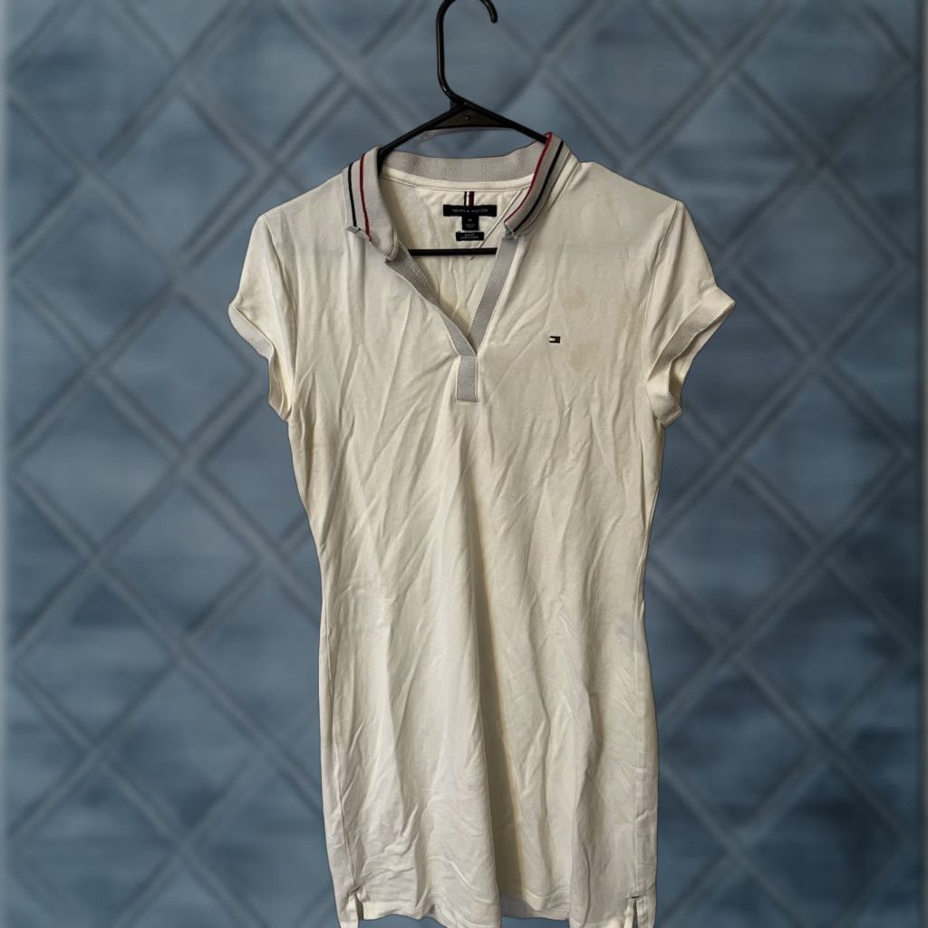 Tommy Hilfiger VINTAGE Tommy Hilfiger Women's Polo Dress Short Sleeve Collared Mini Slim Fit White 90s M Size M / US 6-8 / IT 42-44 - 1 Thumbnail
