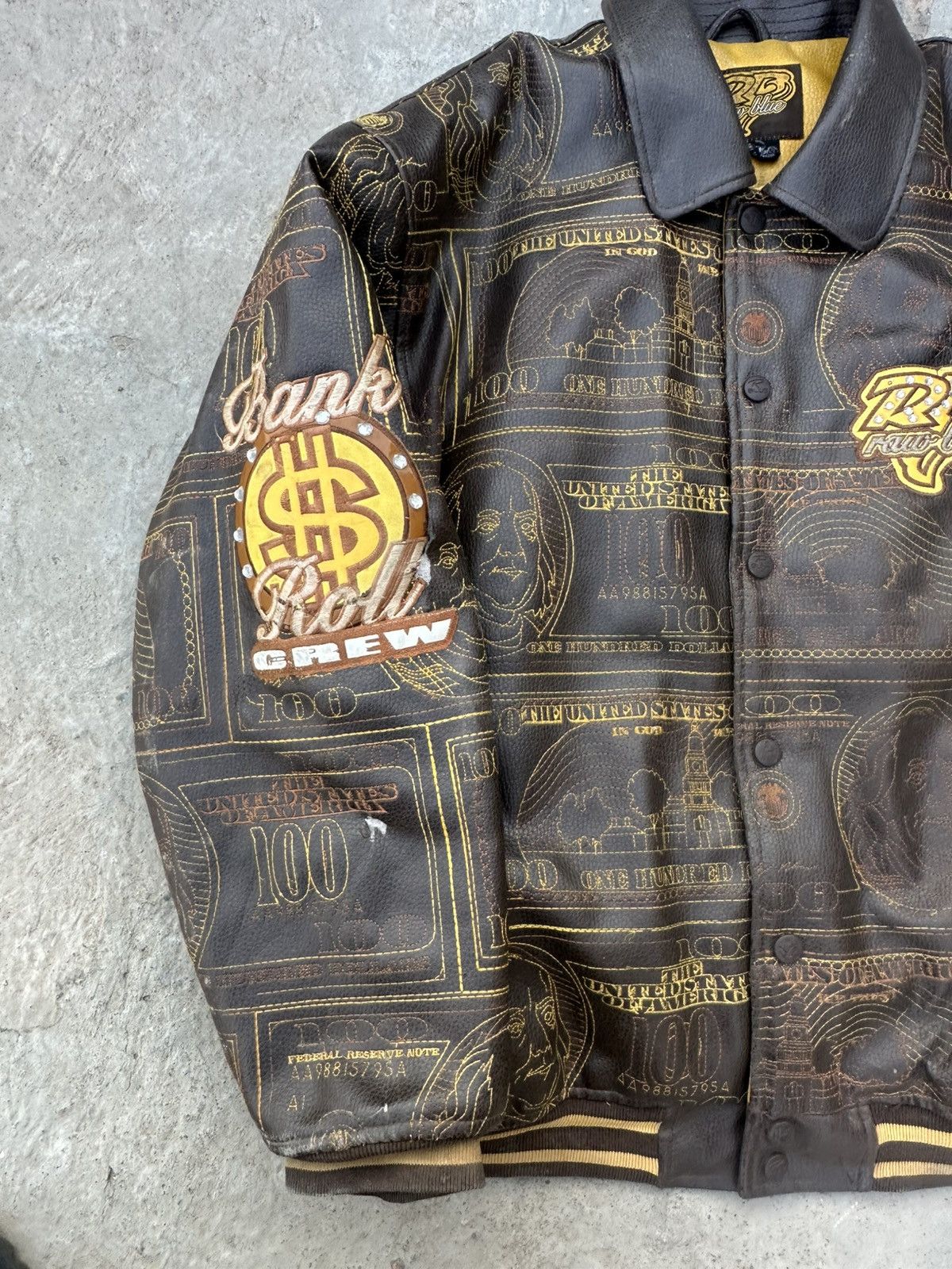 Pelle Pelle Vintage Y2K Raw Blue “Bank Roll Crew” Leather Jacket Size US XL / EU 56 / 4 - 5 Thumbnail