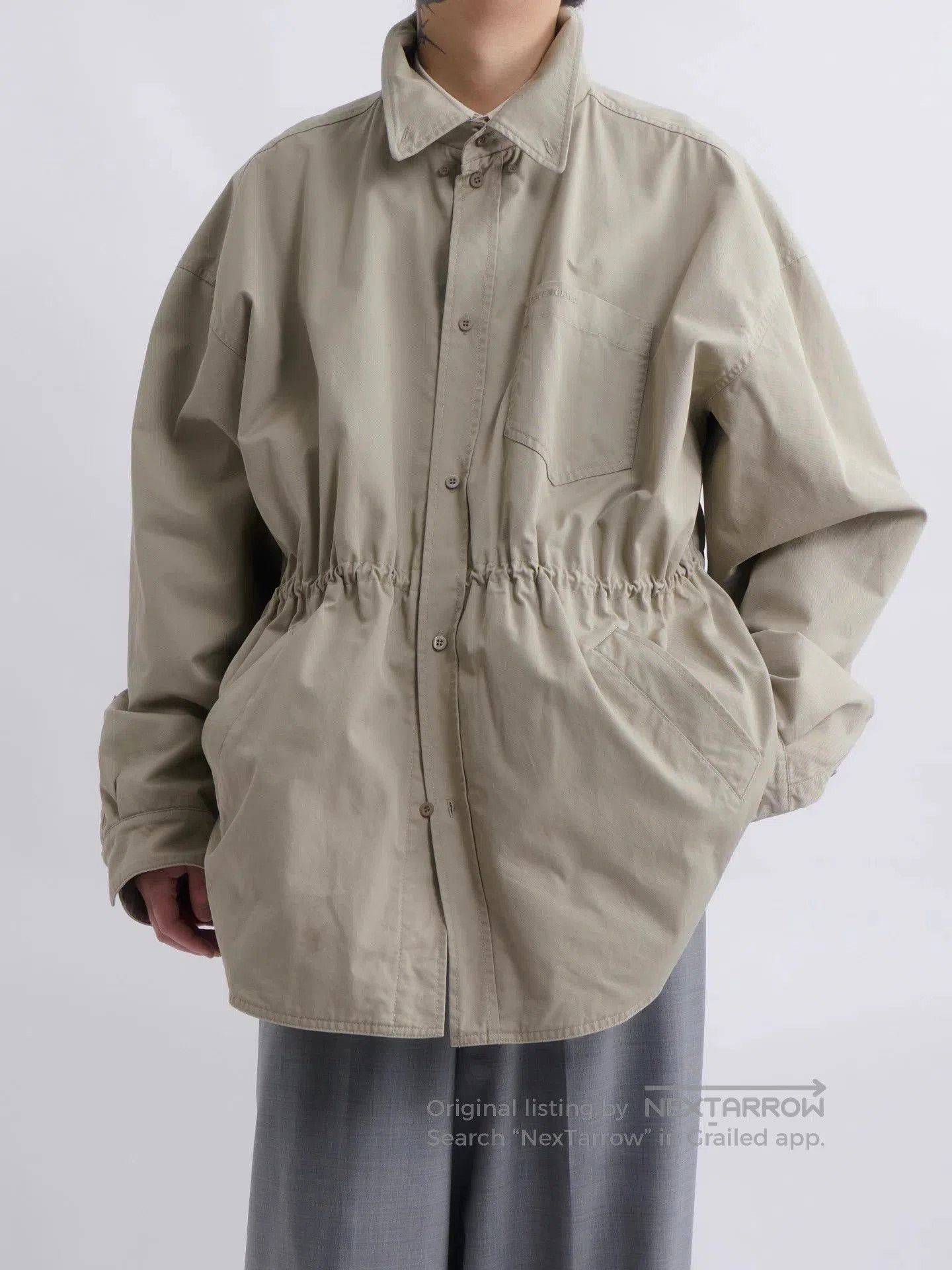 Balenciaga Beige Hooded Light Jacket with Drawstring Waist. Size US S / EU 44-46 / 1 - 5 Thumbnail