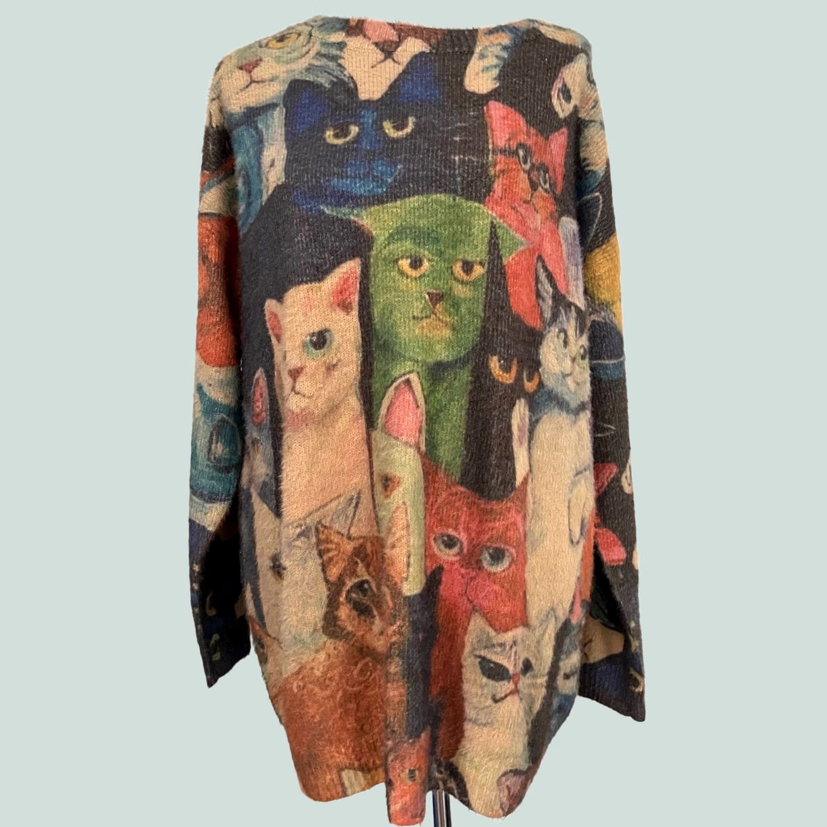 Vintage VINTAGE Women’s Cat Sweater Pullover Oversized Wool Blend Allover Design Sz Large Size L / US 10 / IT 46 - 1 Thumbnail